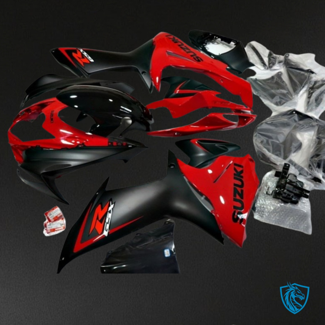 Suzuki GSXR600/750 (2011-2019) Black & Glossy Red Fairing Kit - Aftermarket ABS Bodywork