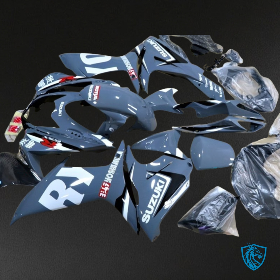 Suzuki GSXR600/750 (2011-2019) Glossy Gray, Black & White - Custom ABS Fairing Kit