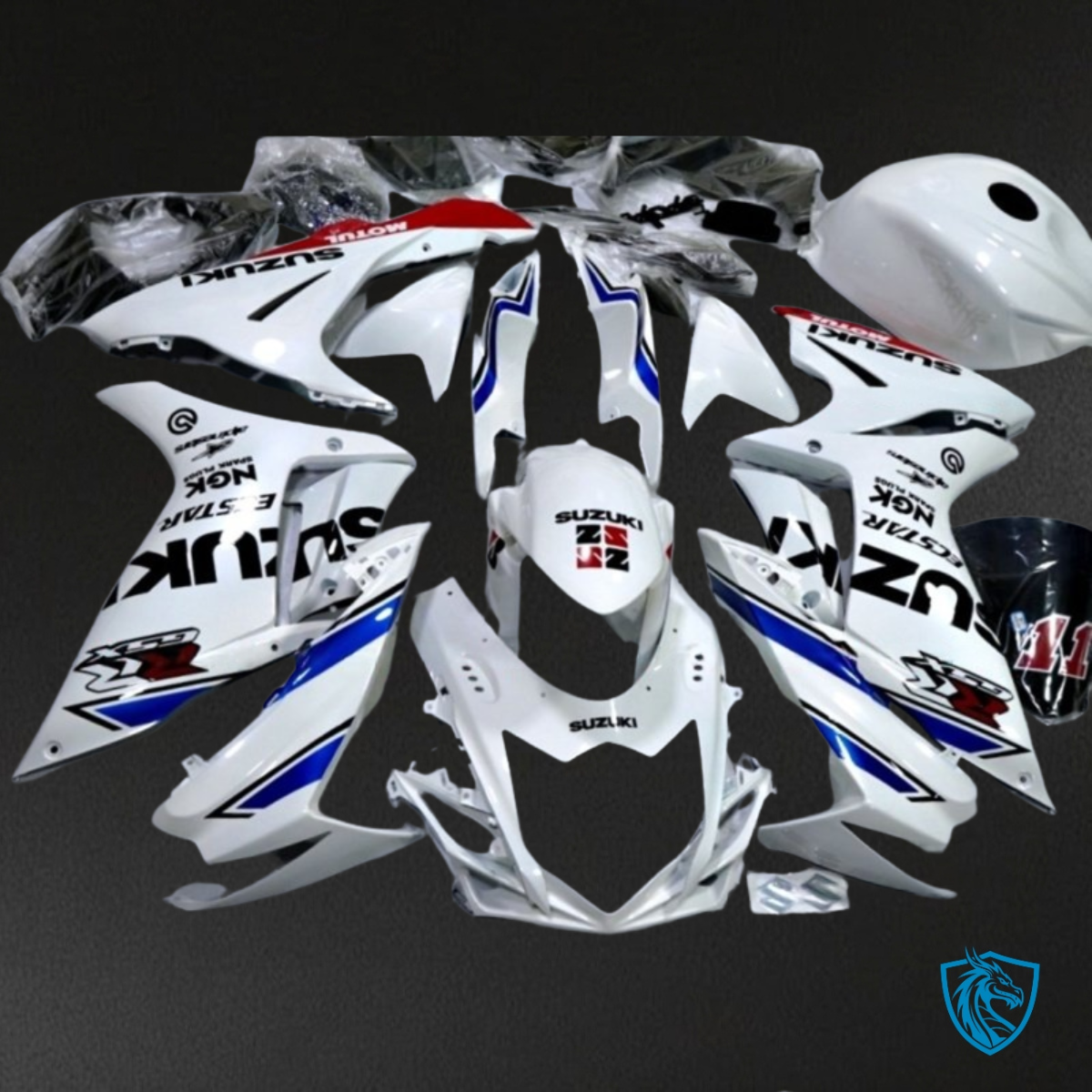 Suzuki GSXR600/750 (2011-2019) Glossy White & Blue - MERGEment Motorcycle Fairings Kit