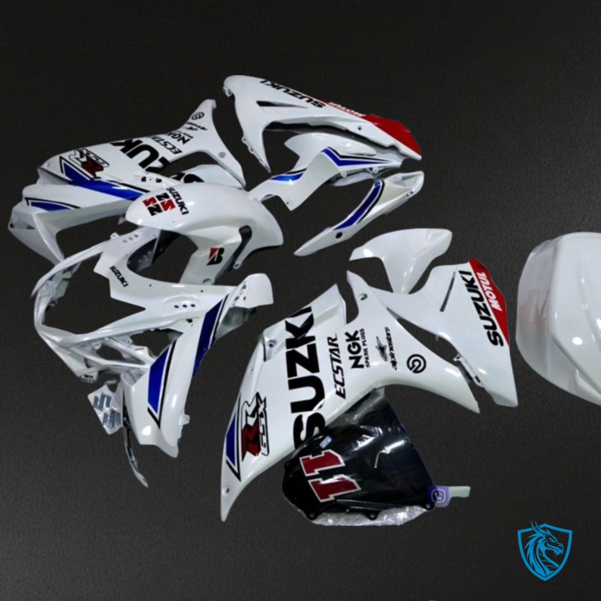 Suzuki GSXR600/750 (2011-2019) Glossy White & Blue - MERGEment Motorcycle Fairings Kit