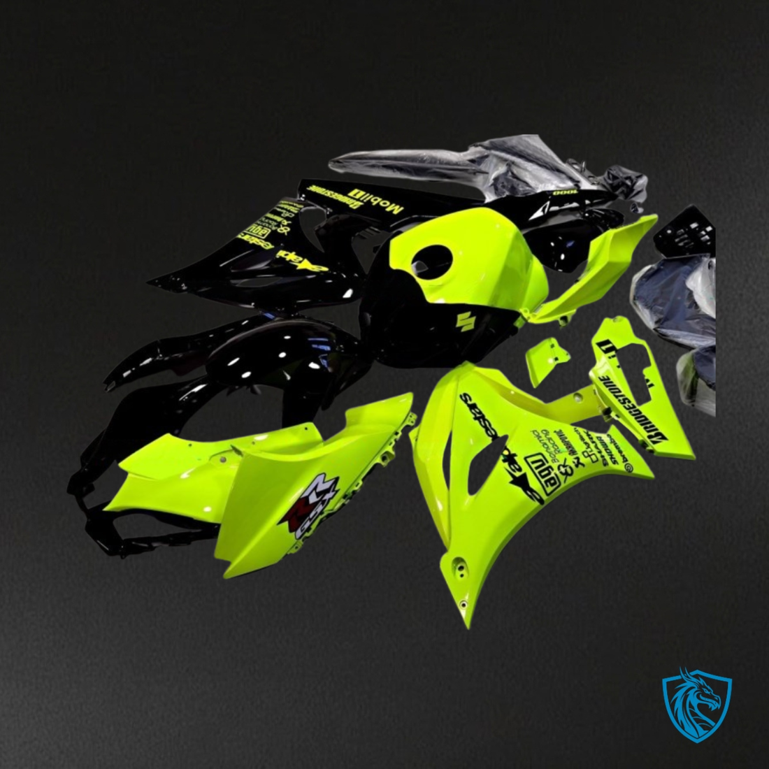 Suzuki GSXR1000 (2017-2020) Neon Yellow & Black Fairing Kit - Aftermarket ABS Bodywork