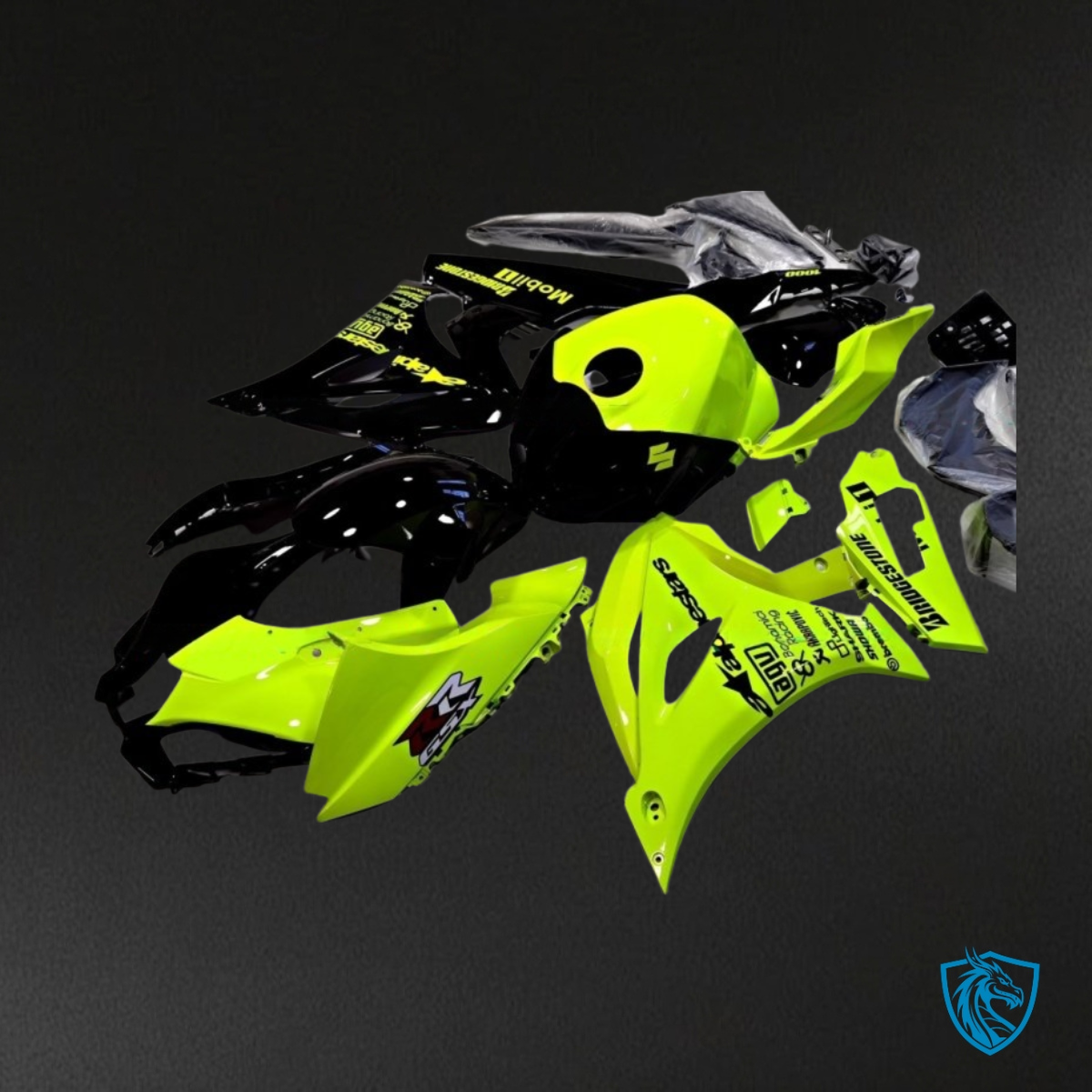 Suzuki GSXR1000 (2017-2020) Neon Yellow & Black Fairing Kit - Aftermarket ABS Bodywork