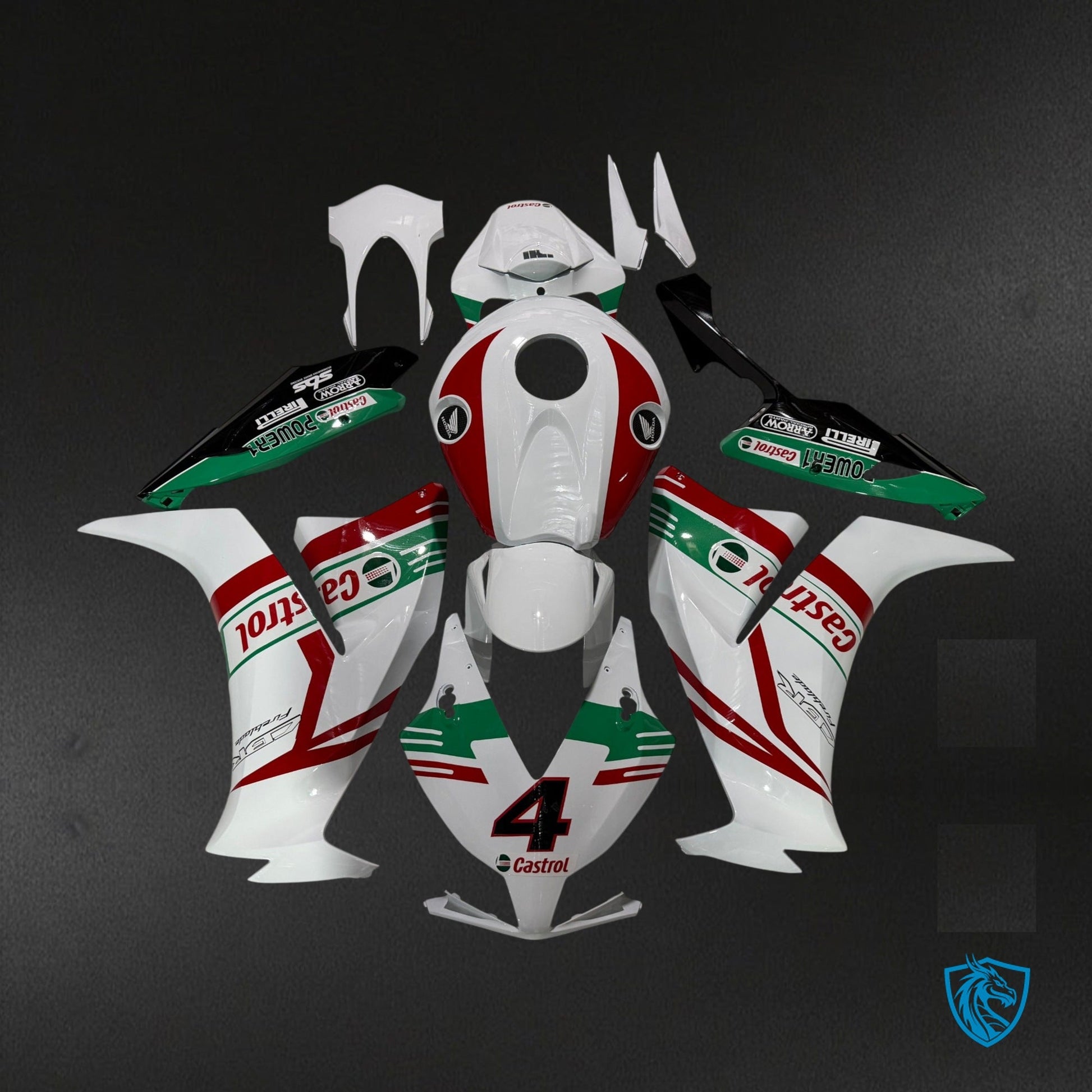 Honda CBR1000RR (2012-2016) Gloss White Red & Green Fairing Kit - Aftermarket ABS Bodywork
