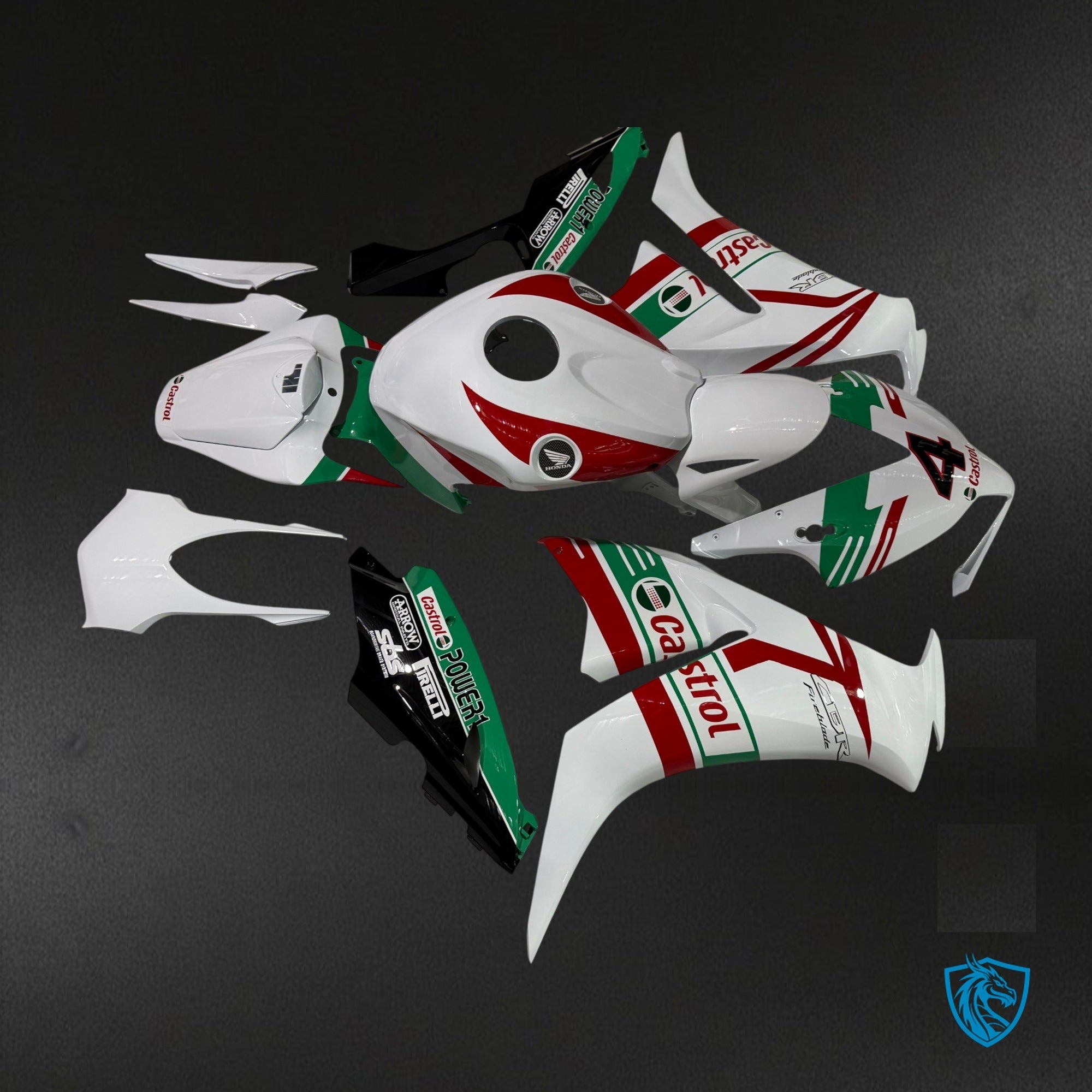 Honda CBR1000RR (2012-2016) Gloss White Red & Green Fairing Kit - Aftermarket ABS Bodywork