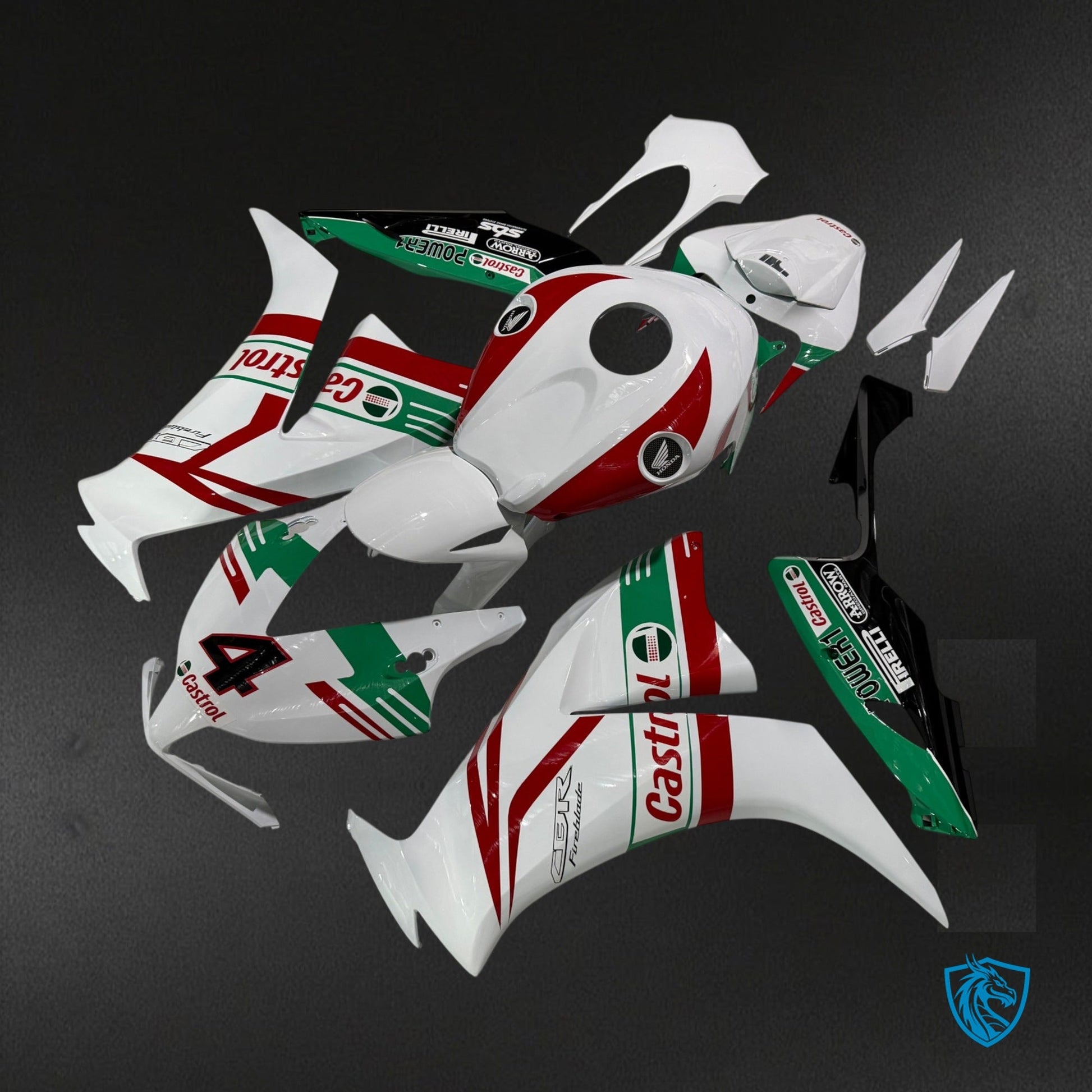 Honda CBR1000RR (2012-2016) Gloss White Red & Green Fairing Kit - Aftermarket ABS Bodywork