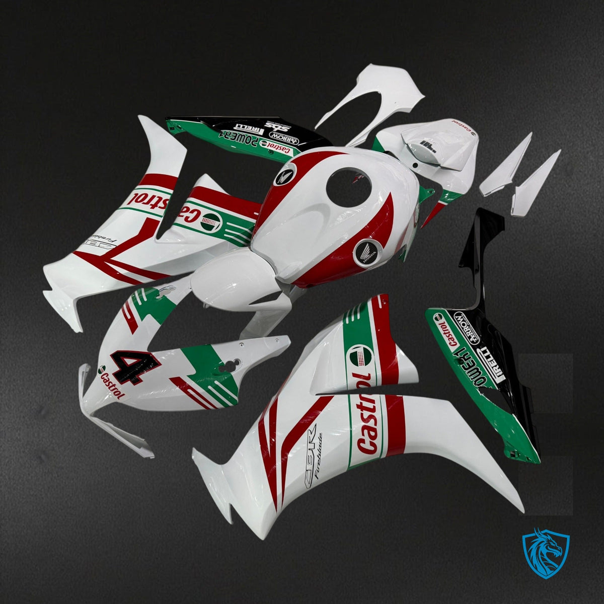 Honda CBR1000RR (2012-2016) Gloss White Red & Green Fairing Kit - Aftermarket ABS Bodywork