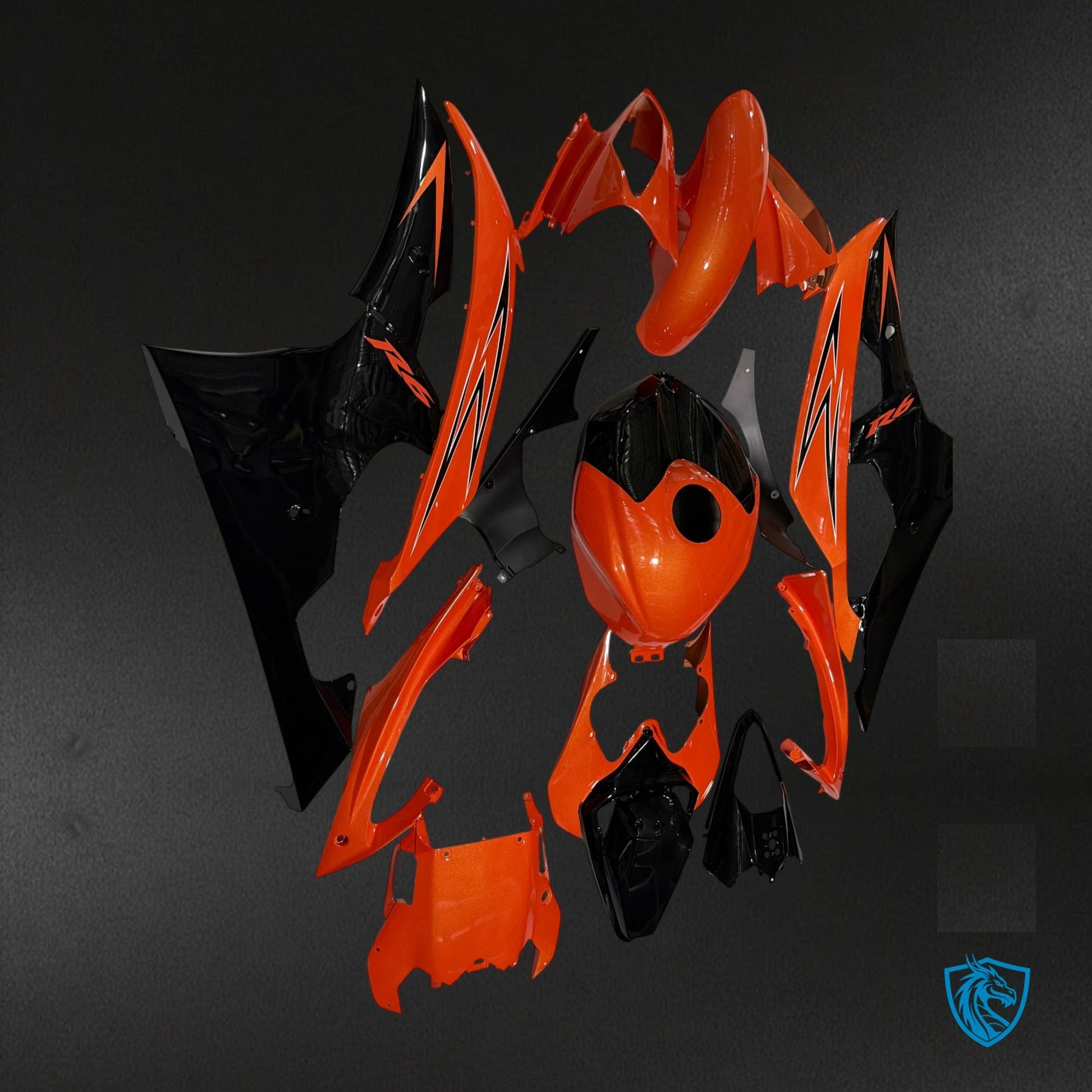 Yamaha R6 (2008-2016) Gloss Orange & Black Fairing Kit - Aftermarket ABS Bodywork