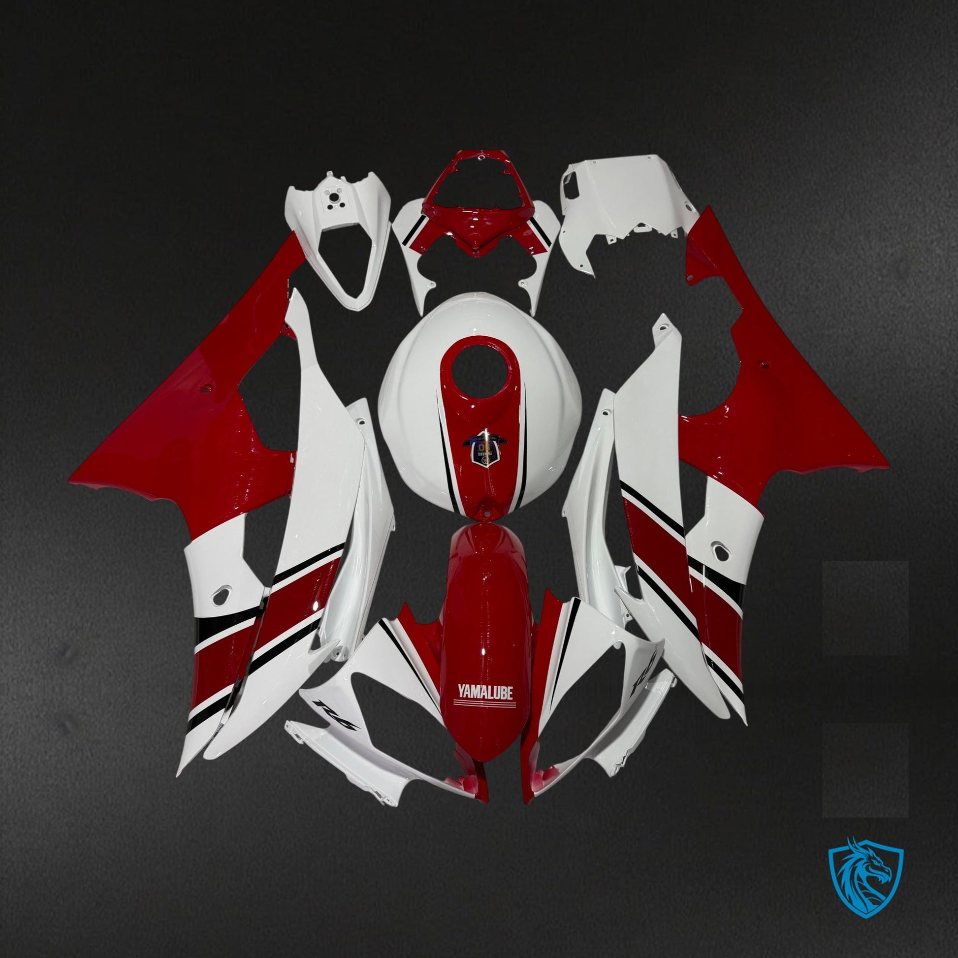 Yamaha R6 (2008-2016) Gloss Red & White Fairing Kit - Aftermarket ABS Bodywork