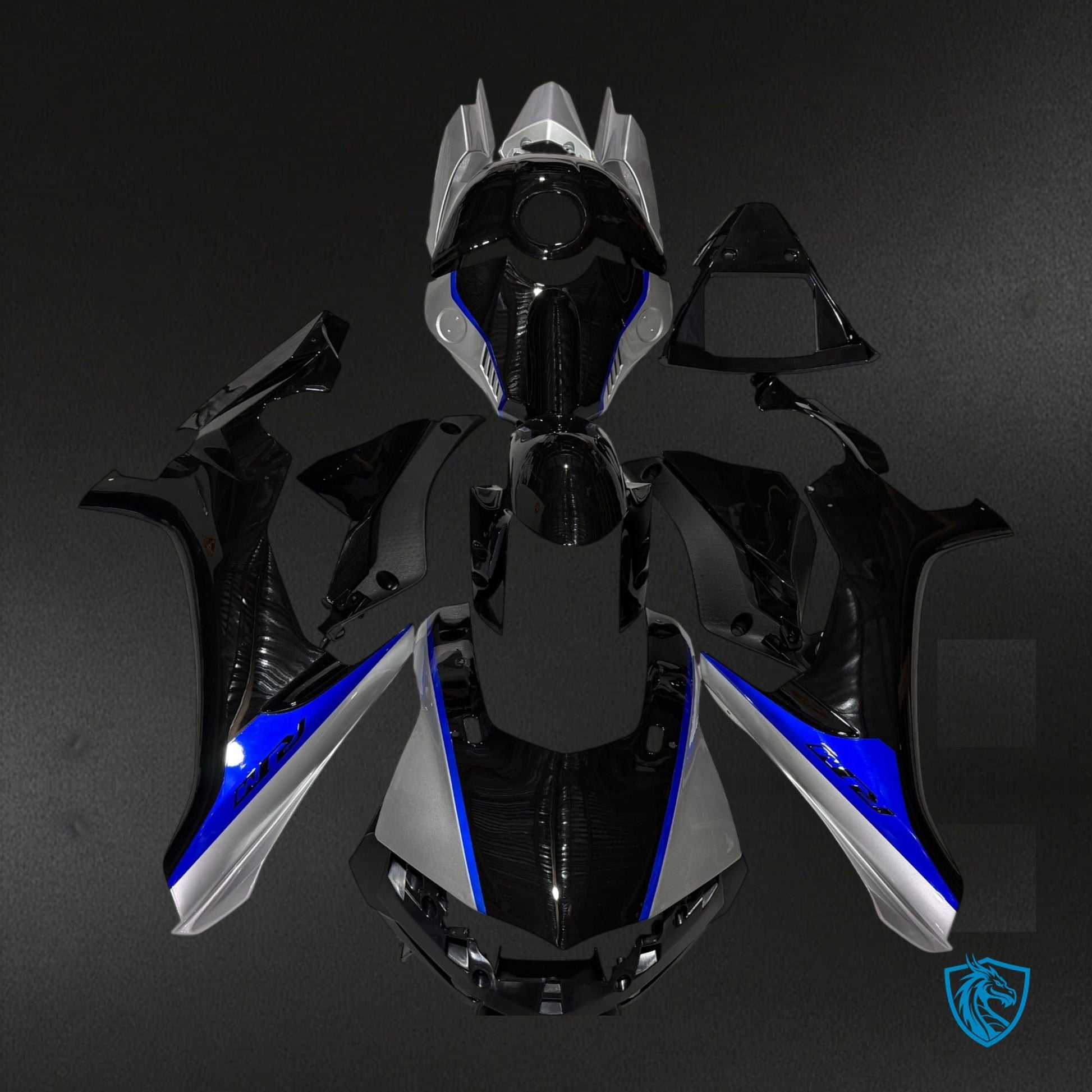 Yamaha R1 (2015-2019) Gloss Black Blue & Silver Fairing Kit - Aftermarket ABS Bodywork