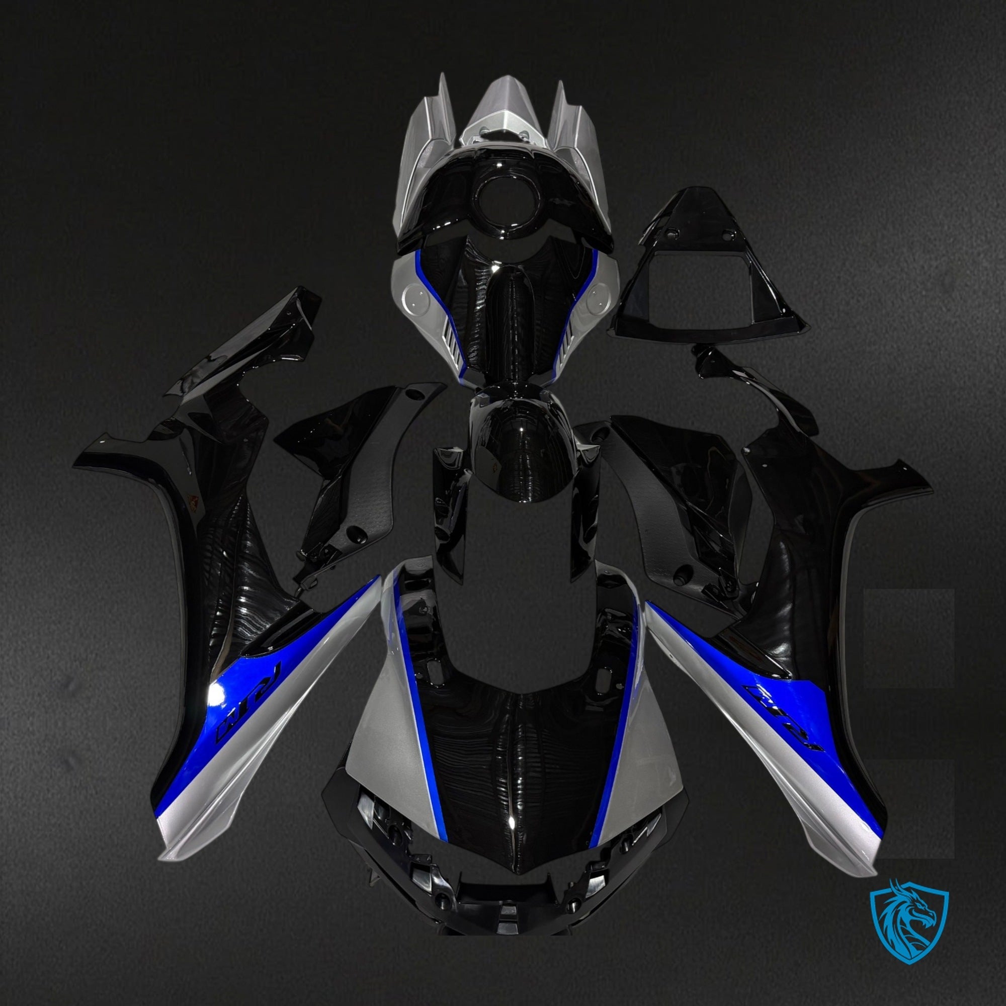 Yamaha R1 (2015-2019) Gloss Black Blue & Silver Fairing Kit - Aftermarket ABS Bodywork