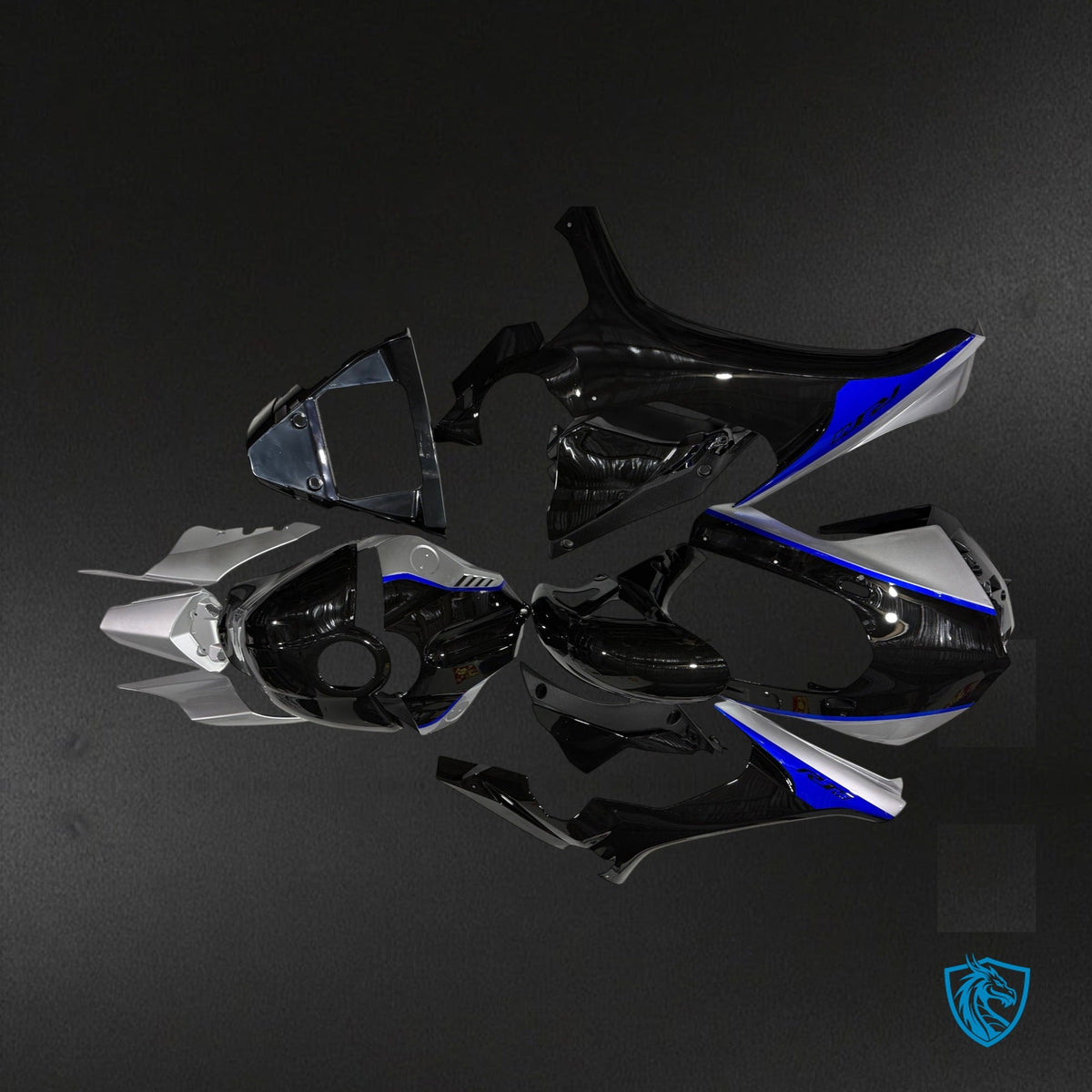 Yamaha R1 (2015-2019) Gloss Black Blue & Silver Fairing Kit - Aftermarket ABS Bodywork