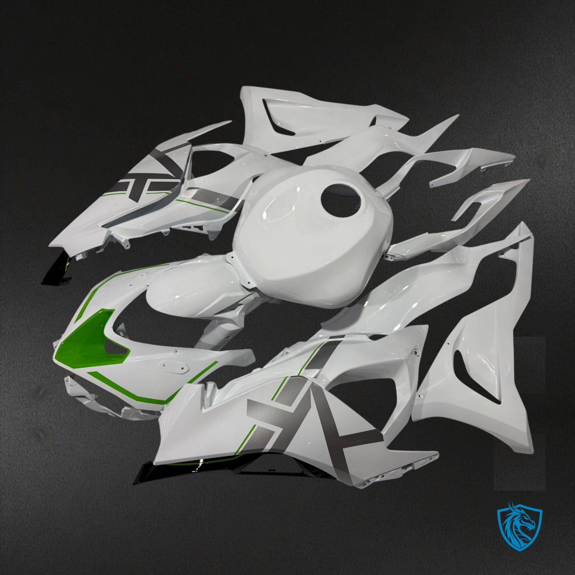 Kawasaki ZX-6R (2024-2025) Gloss White & Green Fairing Kit - Aftermarket ABS Bodywork