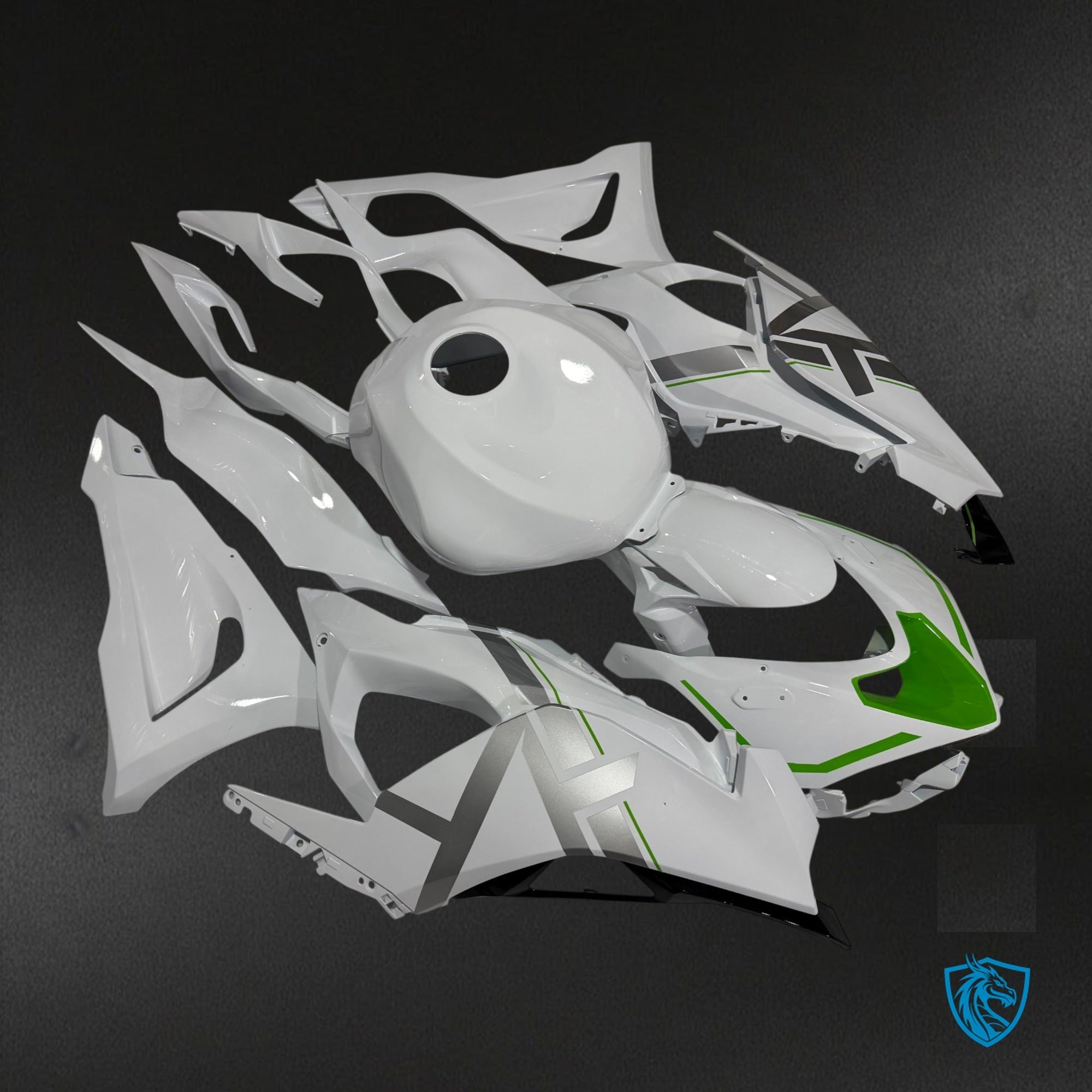 Kawasaki ZX-6R (2024-2025) Gloss White & Green Fairing Kit - Aftermarket ABS Bodywork