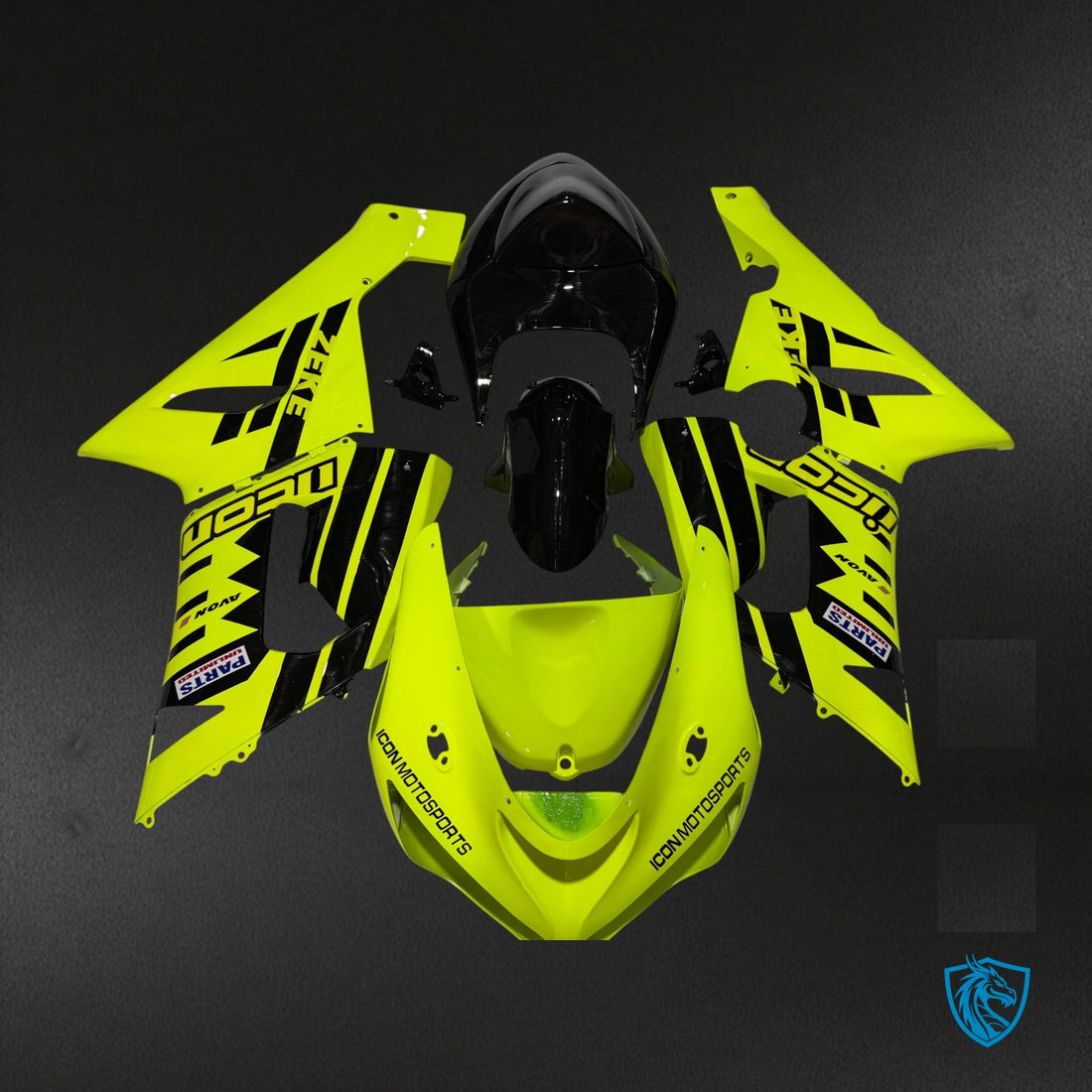 Kawasaki ZX-6R 636 (2005-2006) Gloss Neon Green & Black Fairing Kit - Aftermarket ABS Bodywork