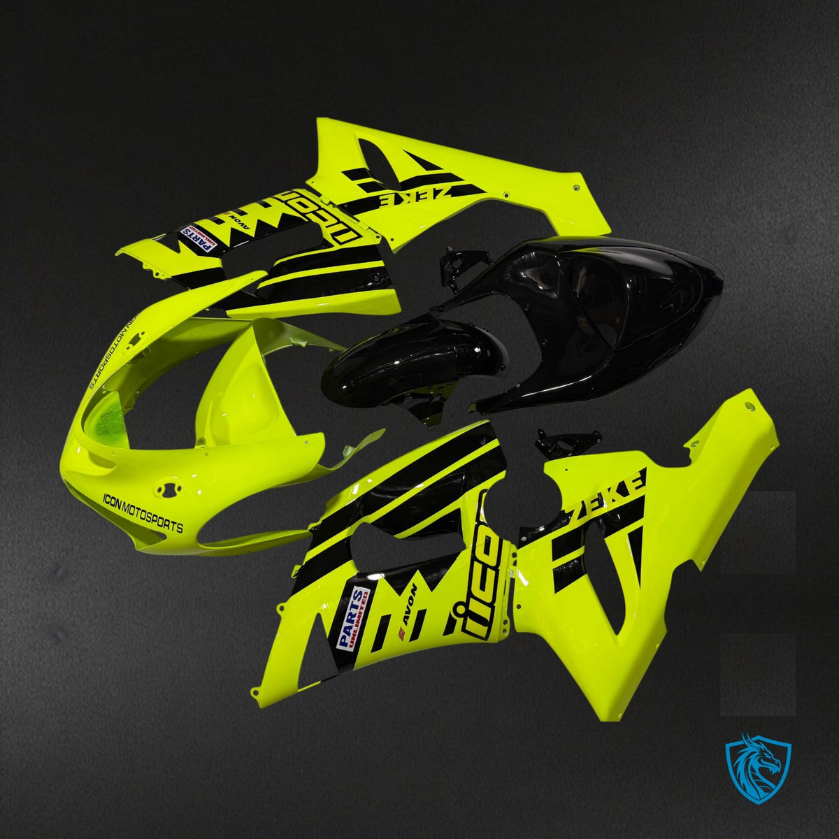 Kawasaki ZX-6R 636 (2005-2006) Gloss Neon Green & Black Fairing Kit - Aftermarket ABS Bodywork