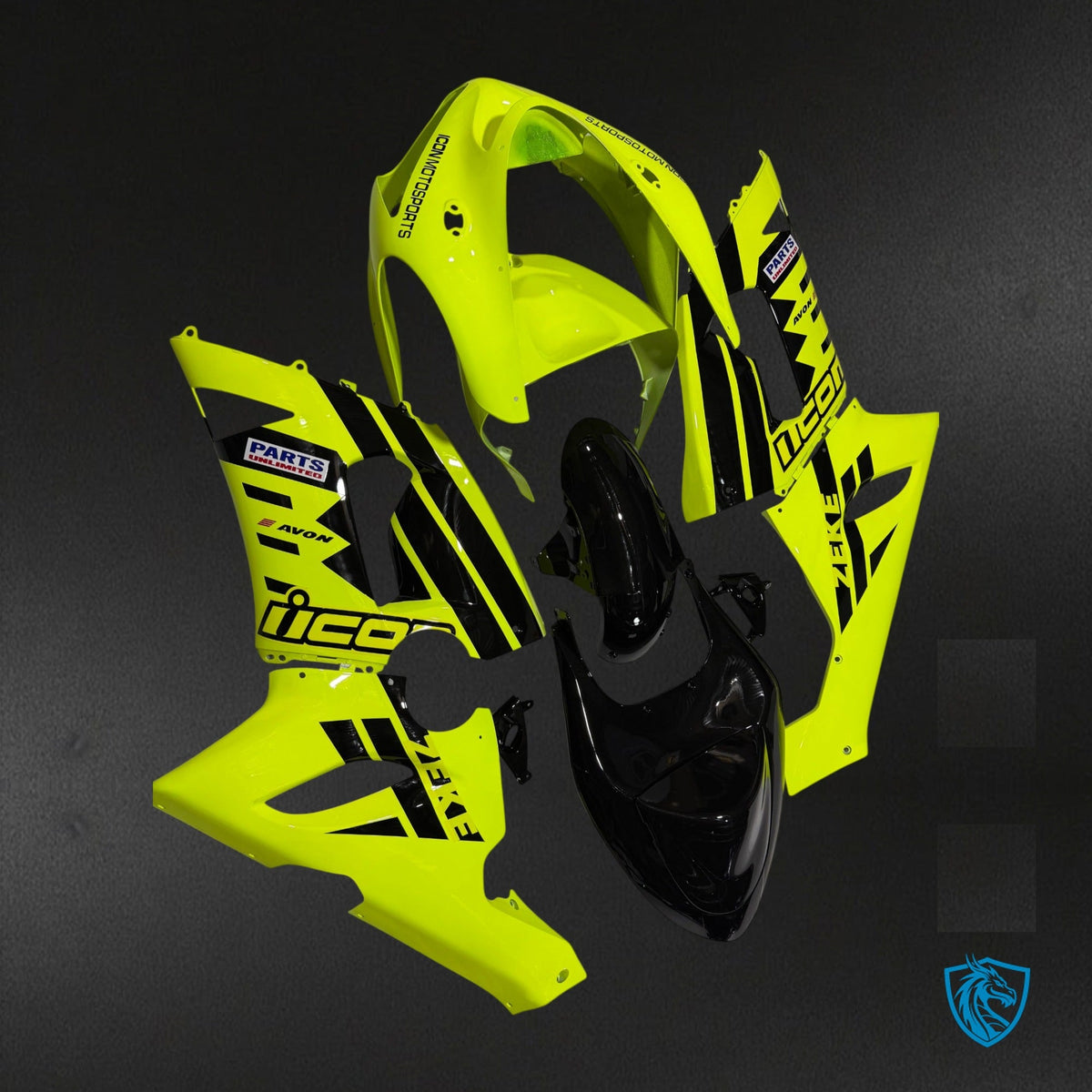Kawasaki ZX-6R 636 (2005-2006) Gloss Neon Green & Black Fairing Kit - Aftermarket ABS Bodywork