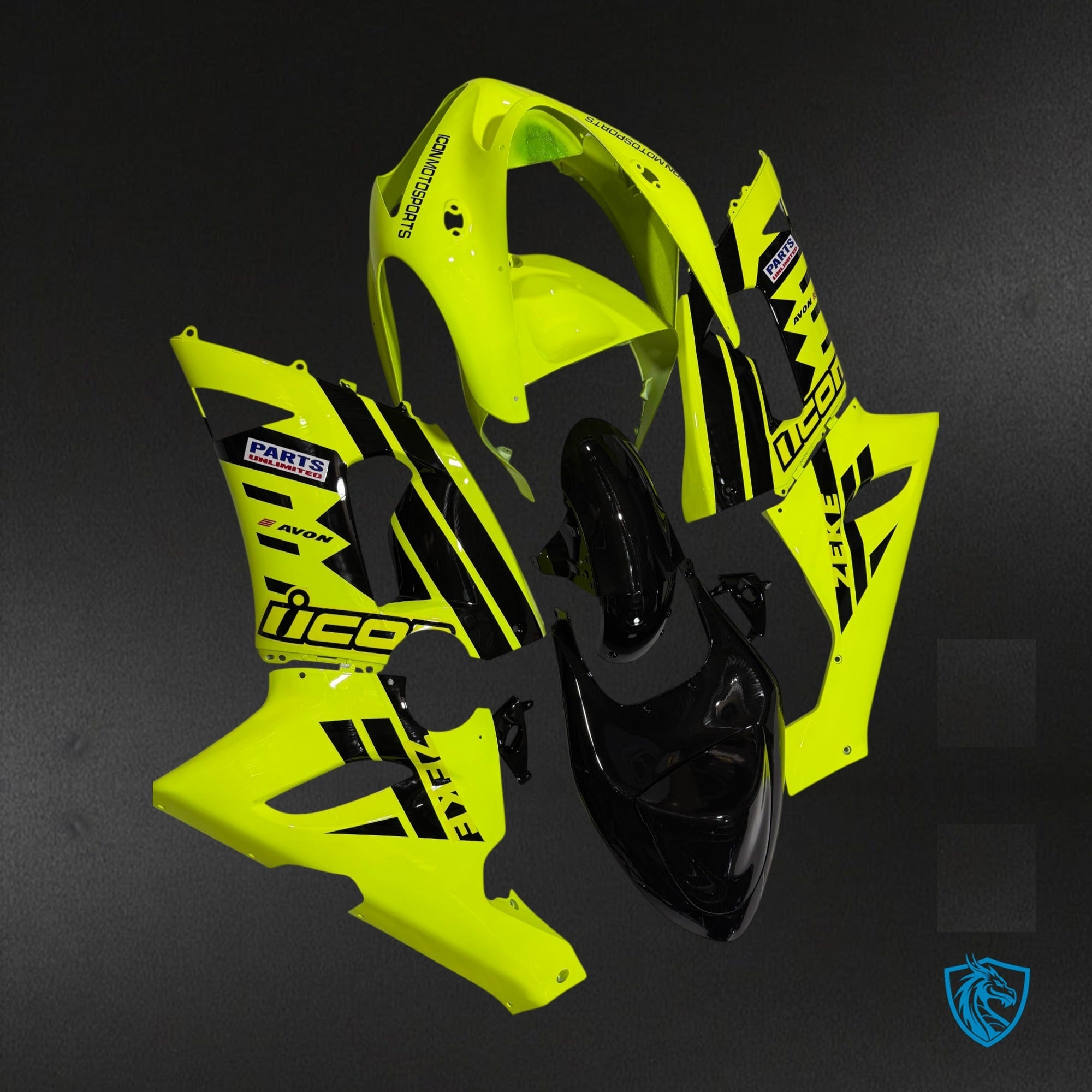 Kawasaki ZX-6R 636 (2005-2006) Gloss Neon Green & Black Fairing Kit - Aftermarket ABS Bodywork