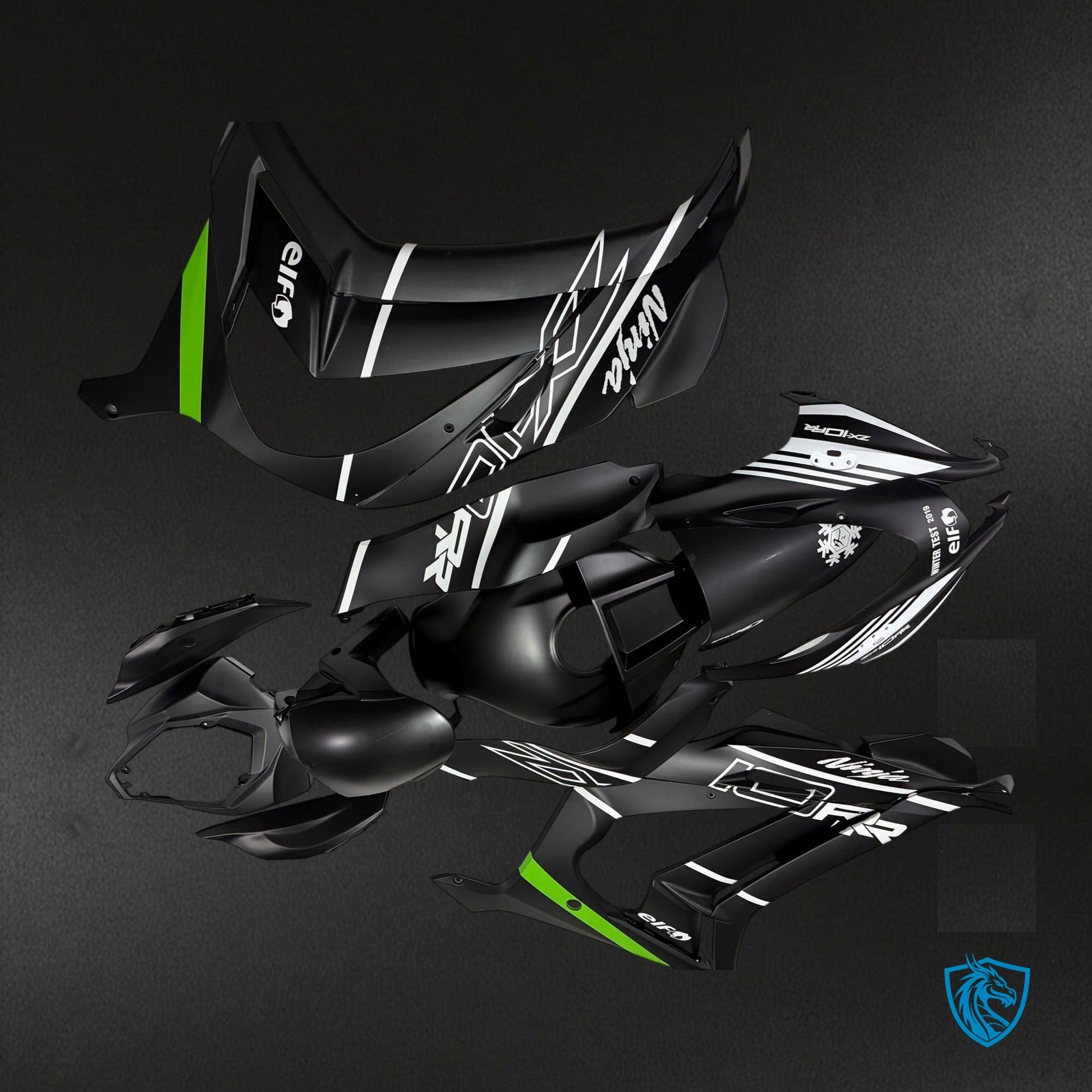 Kawasaki ZX-10R (2016-2020) Gloss Black & Green Fairing Kit - Aftermarket ABS Bodywork