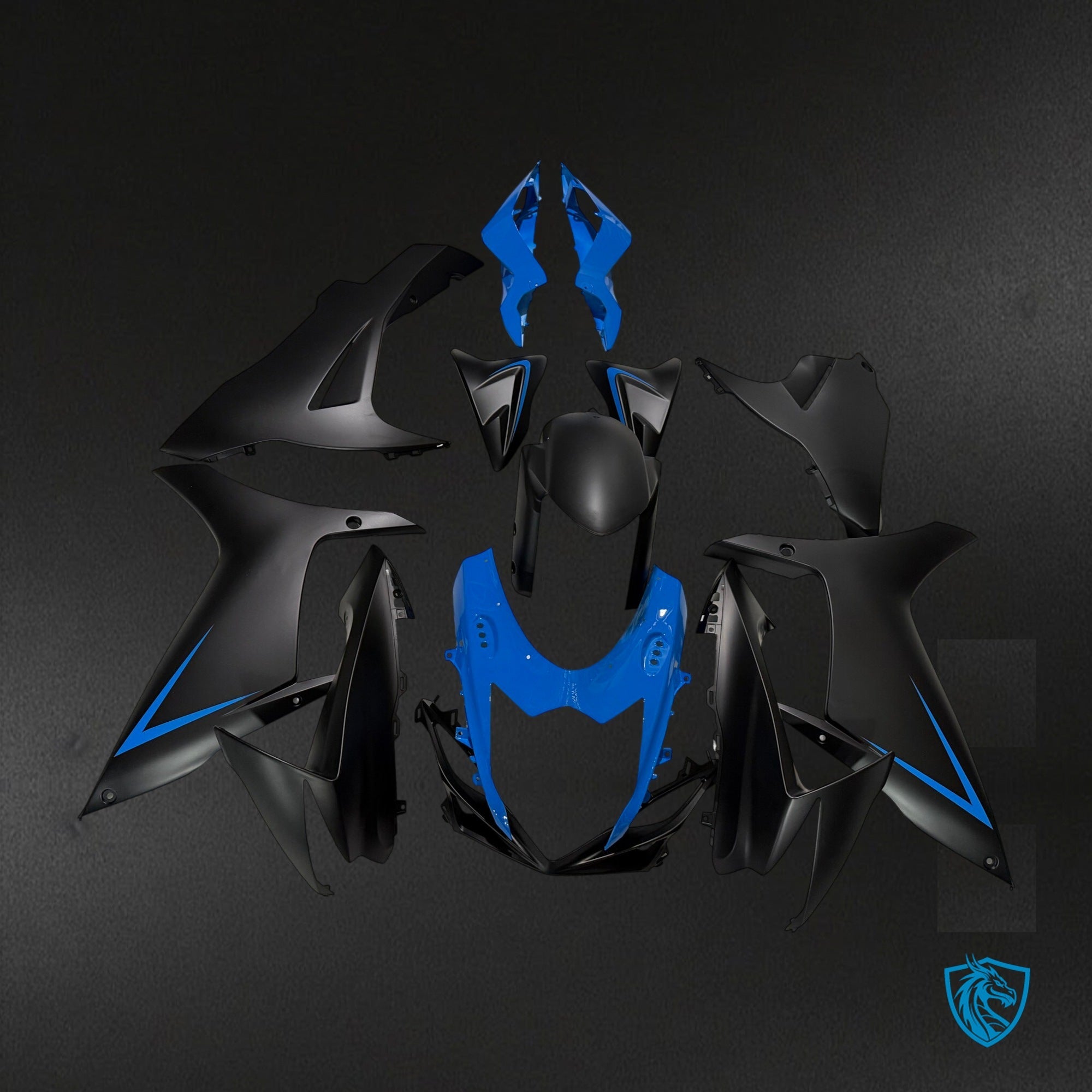 Suzuki GSXR600 GSXR750 (2011-2024) Matte Black & Blue Fairing Kit - Aftermarket ABS Bodywork