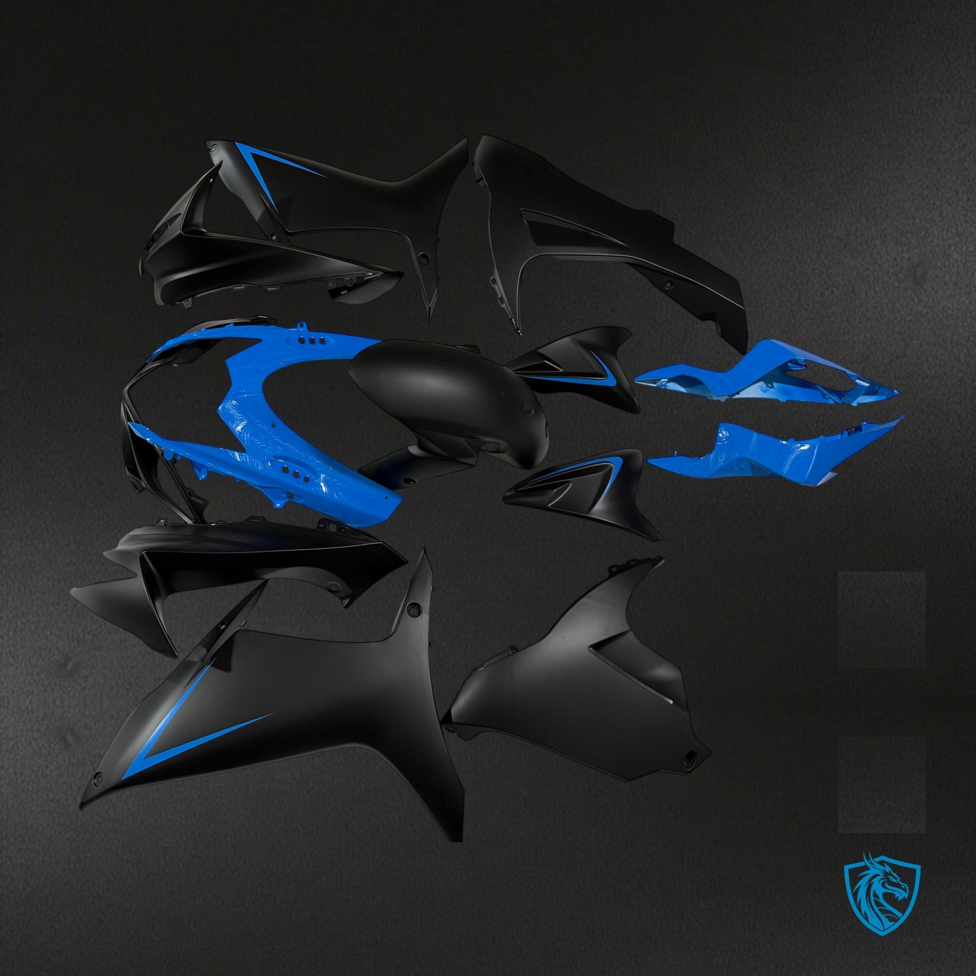 Suzuki GSXR600 GSXR750 (2011-2024) Matte Black & Blue Fairing Kit - Aftermarket ABS Bodywork