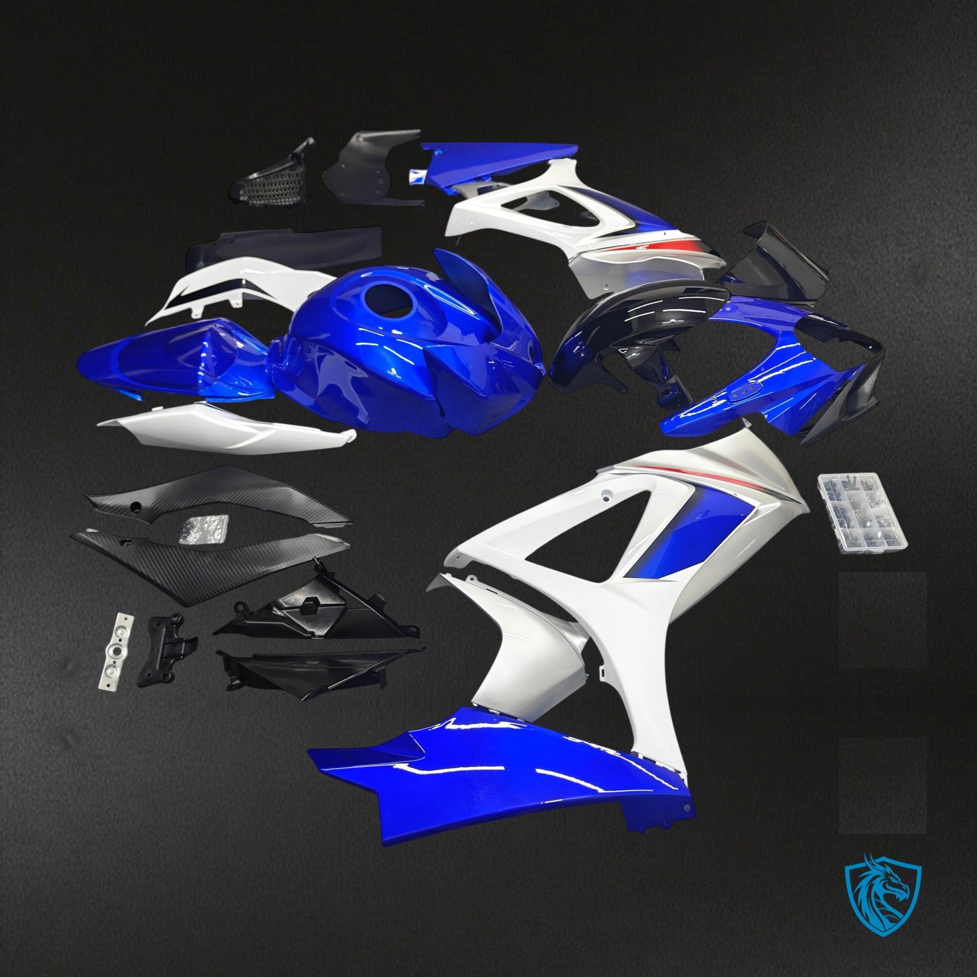 Suzuki GSX-R1000 K7 K8 (2007-2008) Blue & White Gloss Fairing Kit - Aftermarket ABS Bodywork