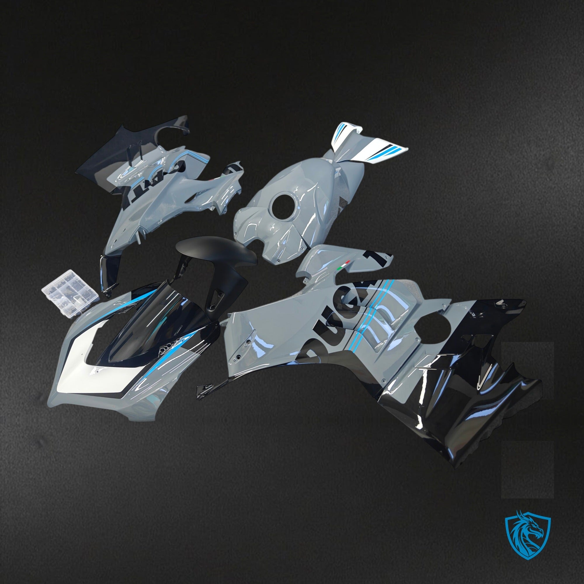 Ducati Panigale V4 V4S V4R (2022-2023) Dark Grey Black & Blue Gloss Fairing Kit - Aftermarket ABS Bodywork
