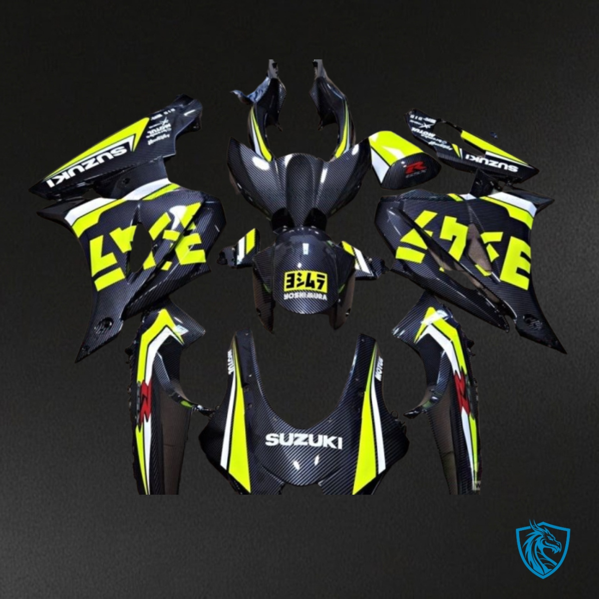 Suzuki GSXR1000 (2017-2020) Black & Yellow Carbon Fiber Aquaprint - Custom ABS Fairing Kit