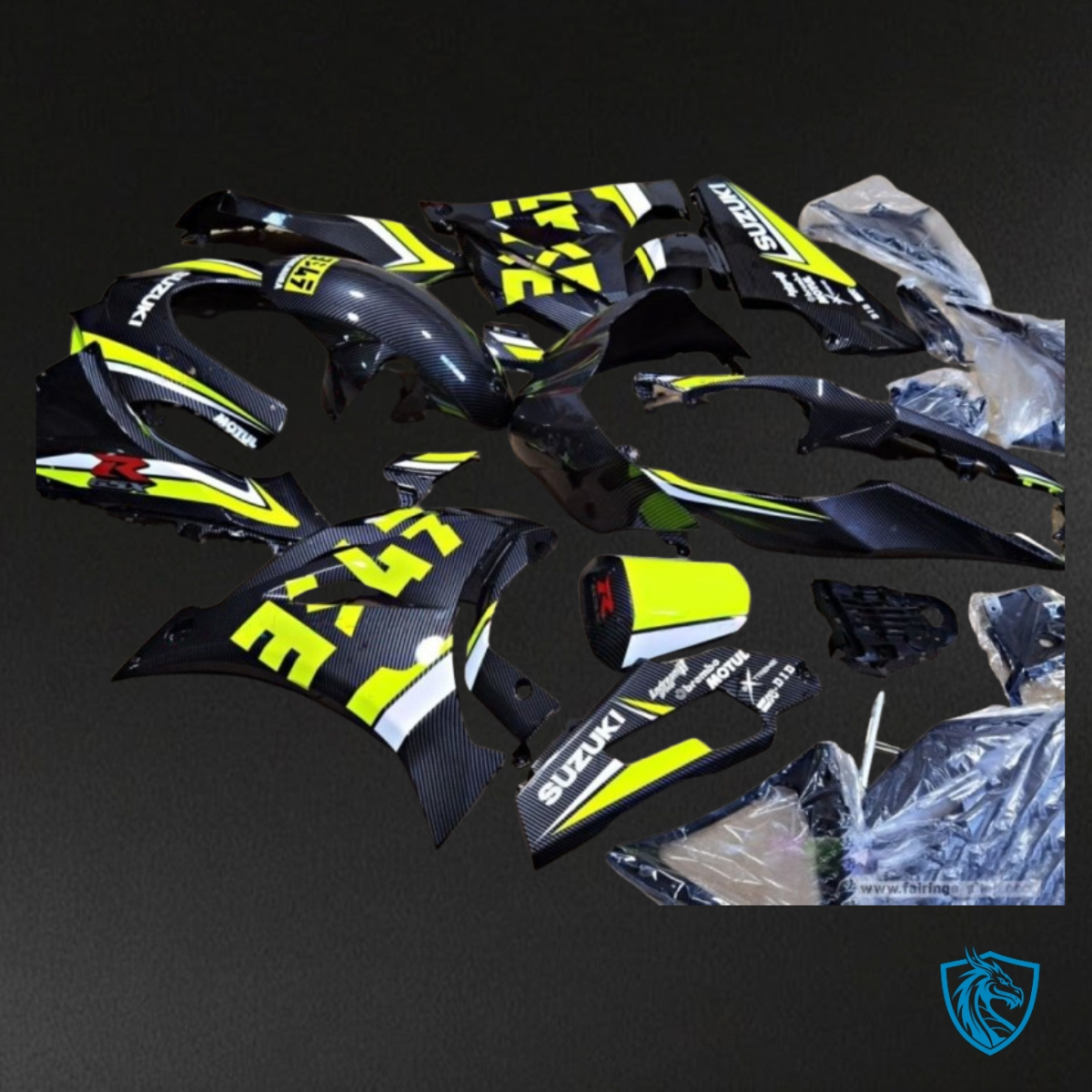 Suzuki GSXR1000 (2017-2020) Black & Yellow Carbon Fiber Aquaprint - Custom ABS Fairing Kit