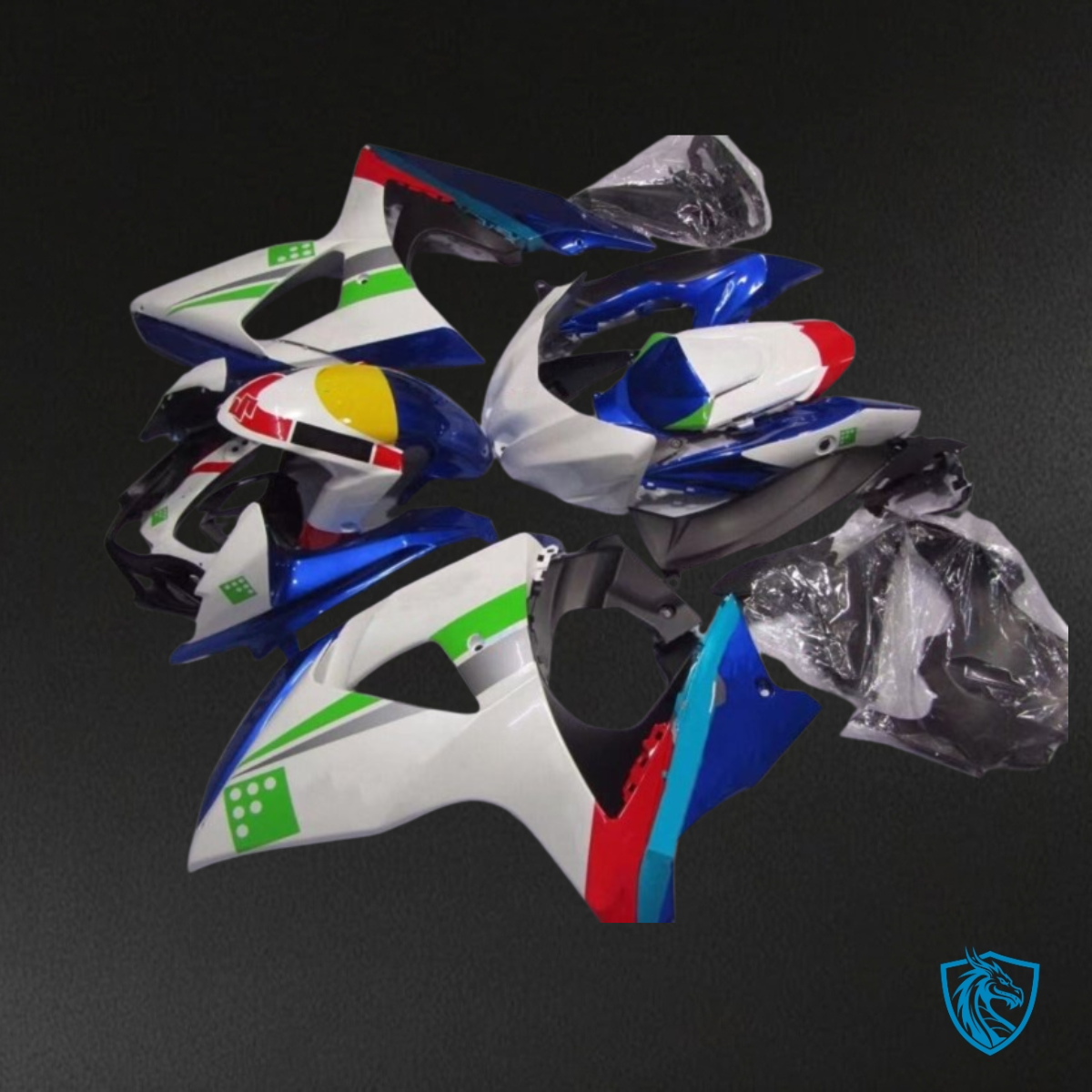 Suzuki GSXR1000 (2009-2016) White, Blue & Green Fairing Kit | ABS Bodywork