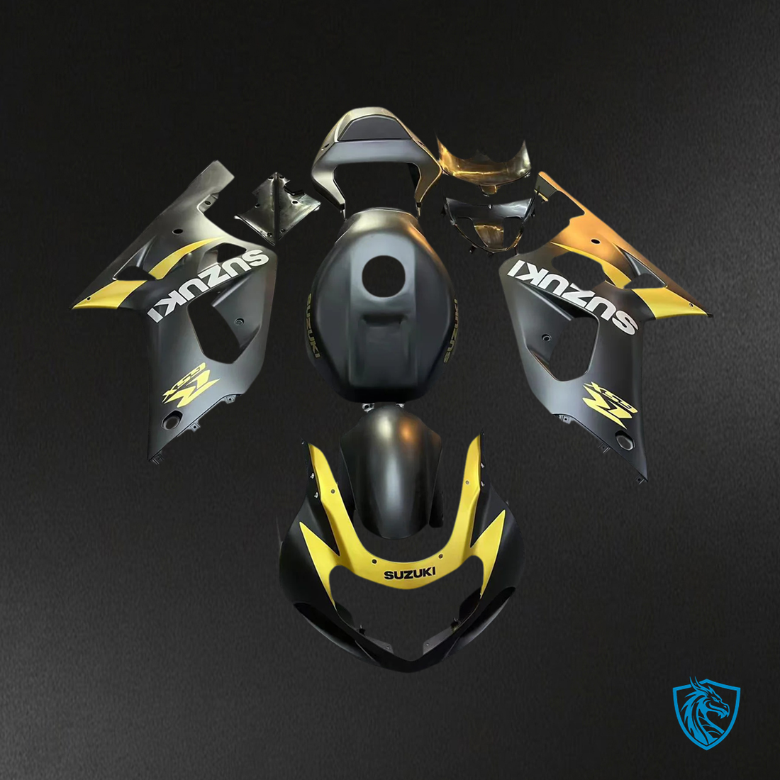 Suzuki GSXR600 (2001-2003) & GSXR750 (2000-2003) Matte Black & Gold - Fairing Kit