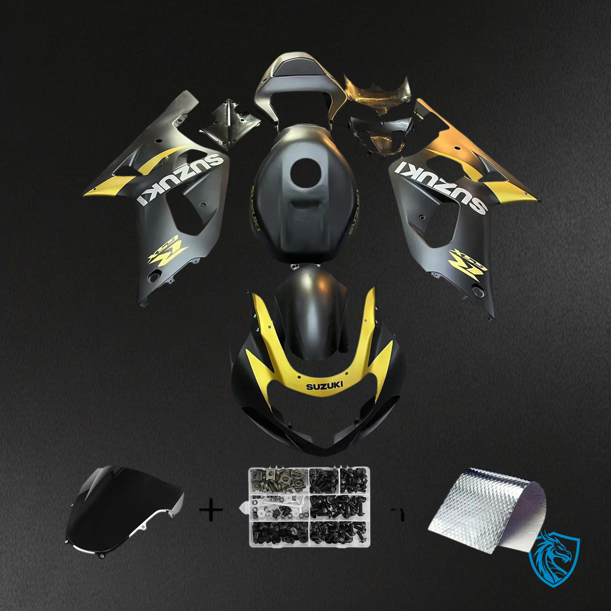 Suzuki GSXR600 (2001-2003) & GSXR750 (2000-2003) Matte Black & Gold - Fairing Kit