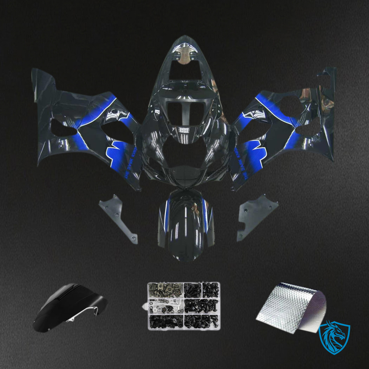 Suzuki GSXR1000 (2003-2004) K3 Gloss Black & Blue Motorcycle Fairing Kit - Aftermarket ABS Bodywork