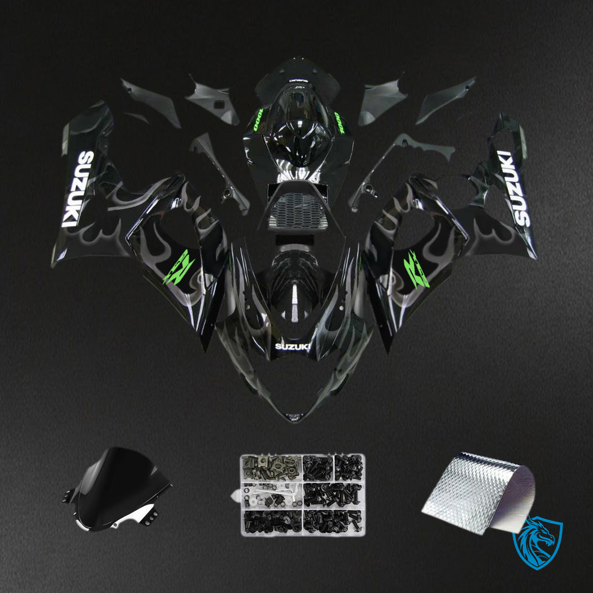 Suzuki GSXR1000 (2005-2006) Gloss Black & Green Motorcycle Fairing Kit | ABS Bodywork