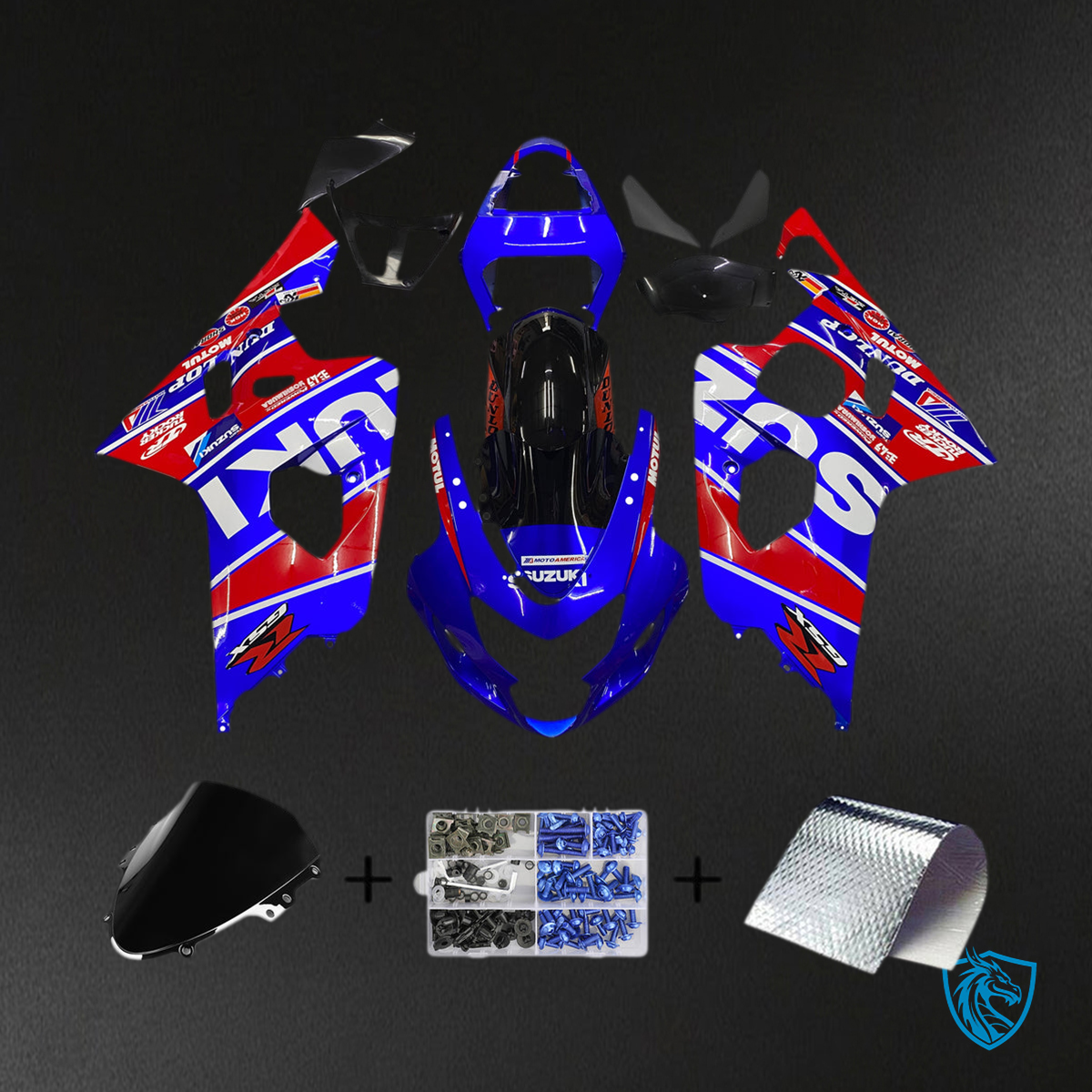 Suzuki GSXR600/750 K4 (2004-2005) Gloss Red, Blue & White - Custom ABS Fairing Kit