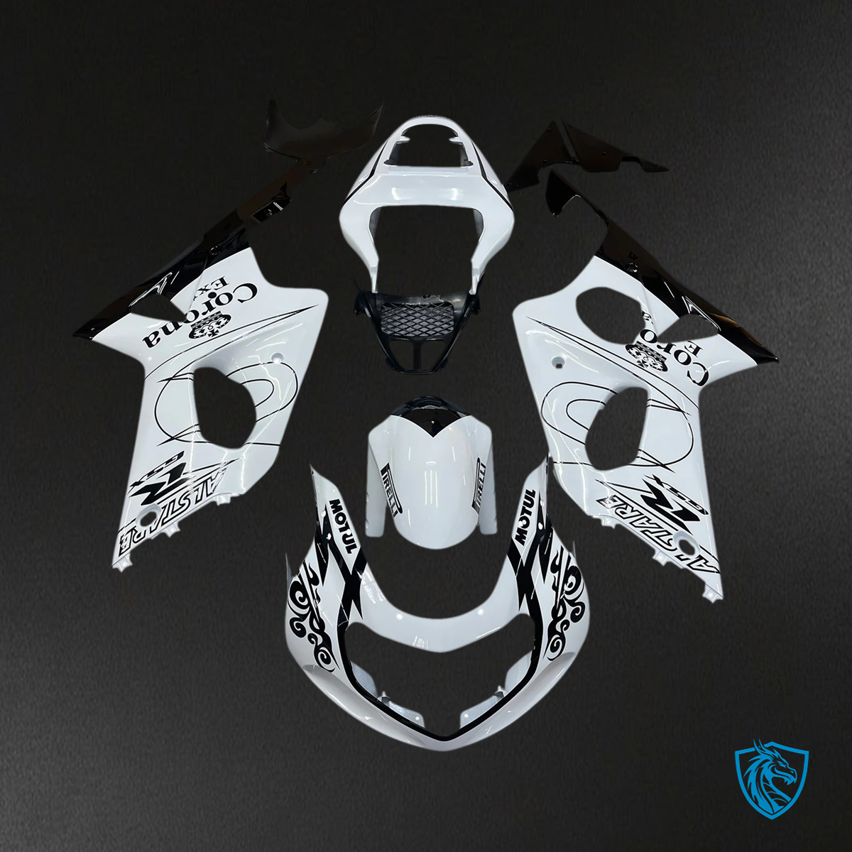 Suzuki GSXR 1000 (2000-2002) White with Black line - Fairing Kit