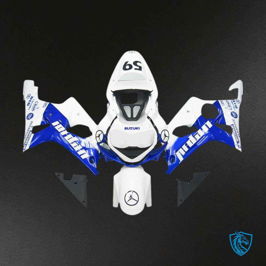 Suzuki GSXR1000 (2000-2002) White & Blue K1 & K2 Fairing Kit - Aftermarket ABS Bodywork