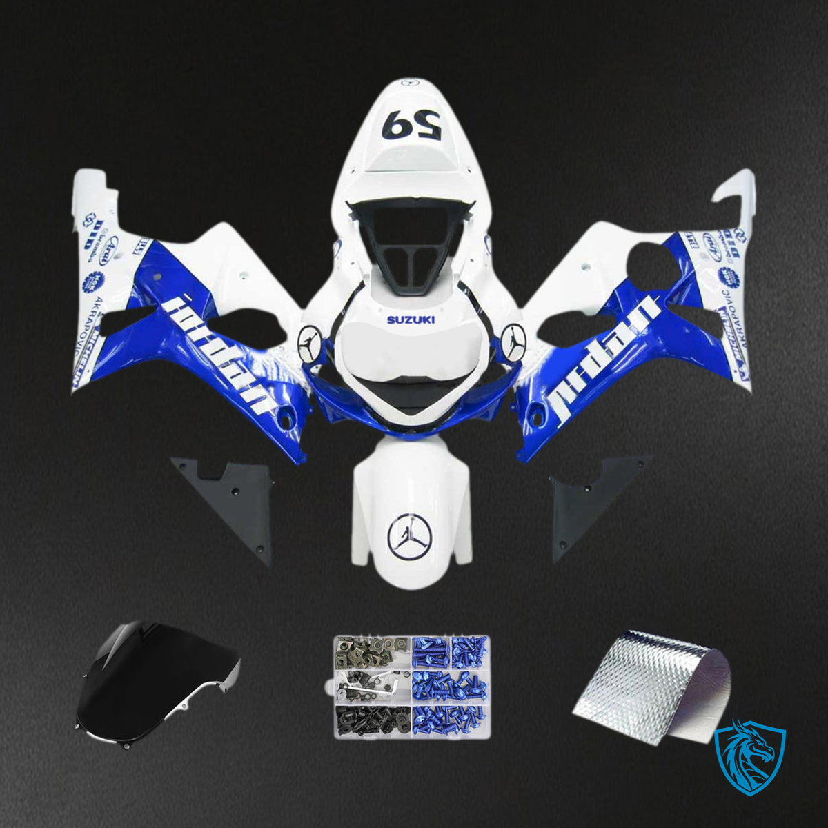 Suzuki GSXR1000 (2000-2002) White & Blue K1 & K2 Fairing Kit - Aftermarket ABS Bodywork