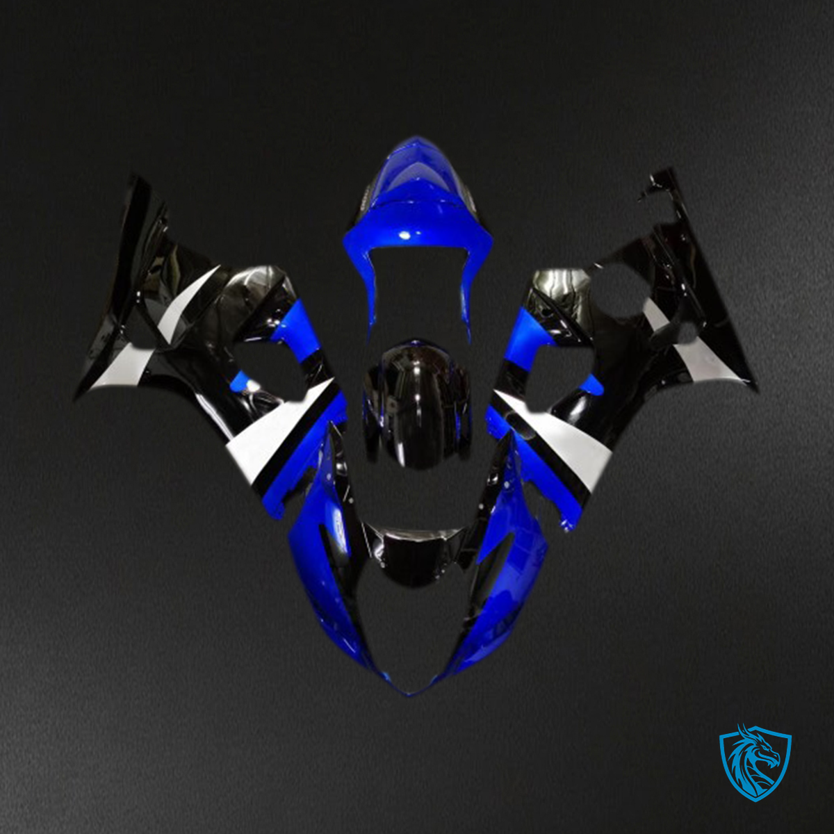Suzuki GSXR 1000 (2003-2004) Glossy Blue, Black & Silver Motorcycle - Custom ABS Fairing Kit