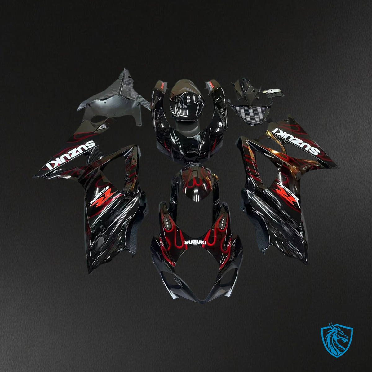 Suzuki GSXR1000 (2007-2008) Black & Red Fire - Fairing Kit