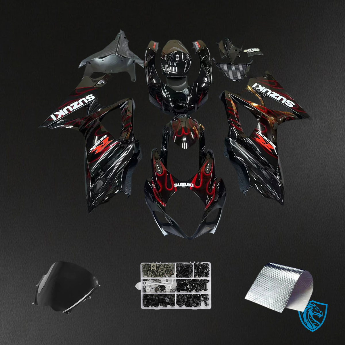 Suzuki GSXR1000 (2007-2008) Black & Red Fire - Fairing Kit