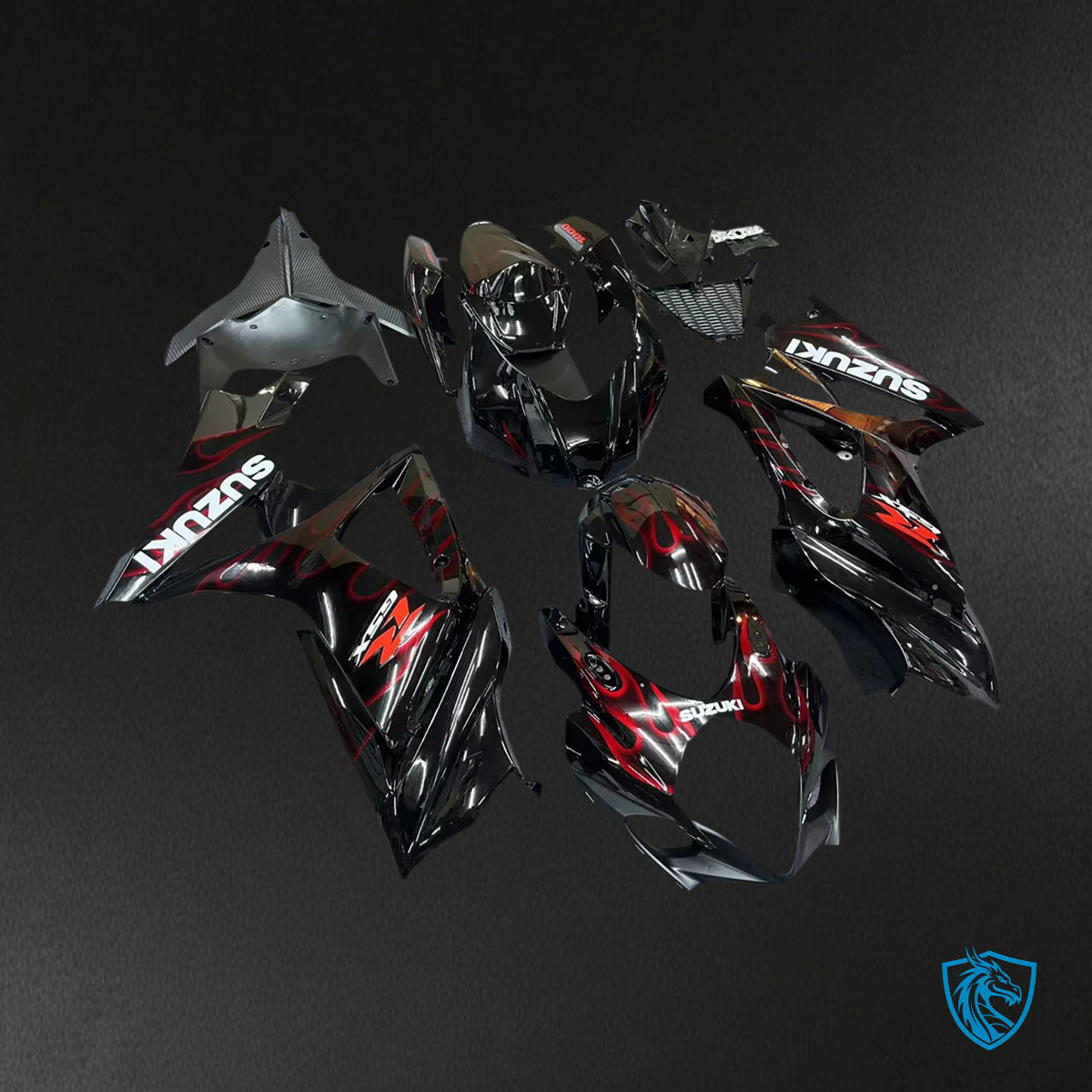 Suzuki GSXR1000 (2007-2008) Black & Red Fire - Fairing Kit