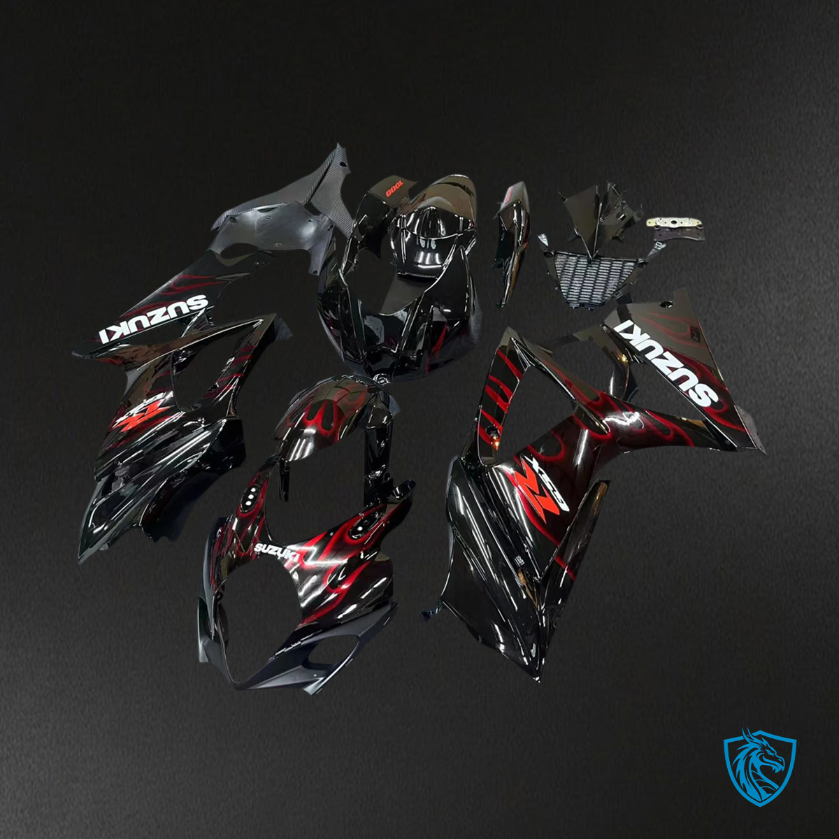 Suzuki GSXR1000 (2007-2008) Black & Red Fire - Fairing Kit