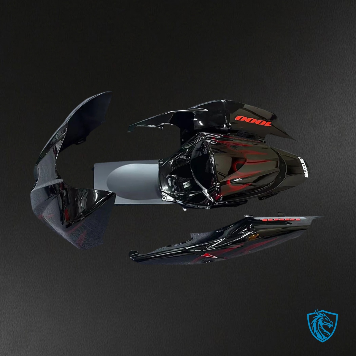 Suzuki GSXR1000 (2007-2008) Black & Red Fire - Fairing Kit