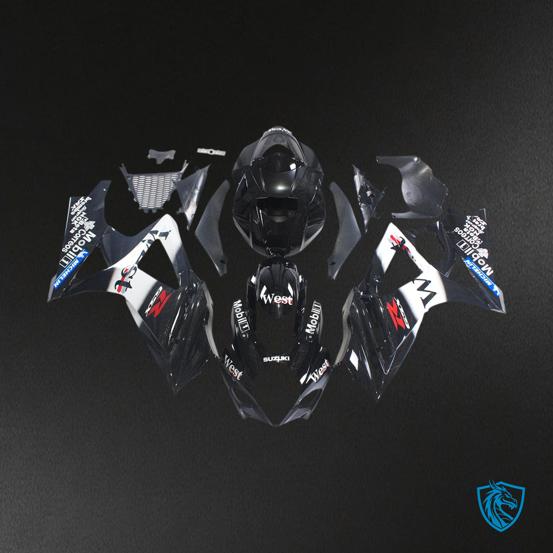 Suzuki GSXR1000 (2007-2008) Glossy Black & White - Fairing Kit