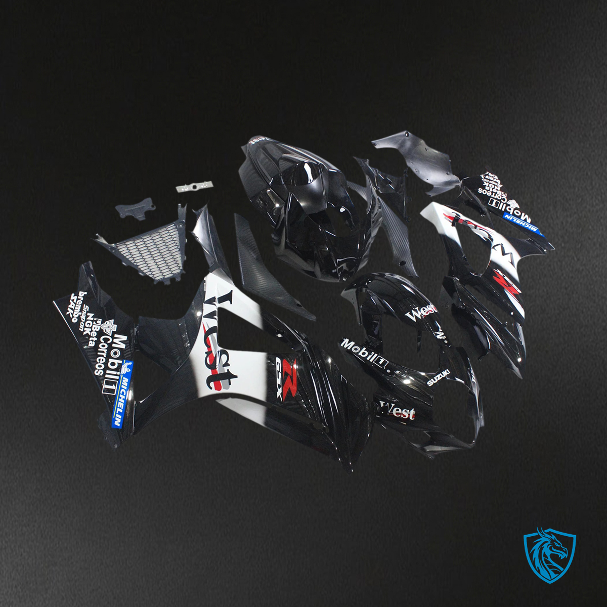 Suzuki GSXR1000 (2007-2008) Glossy Black & White - Fairing Kit
