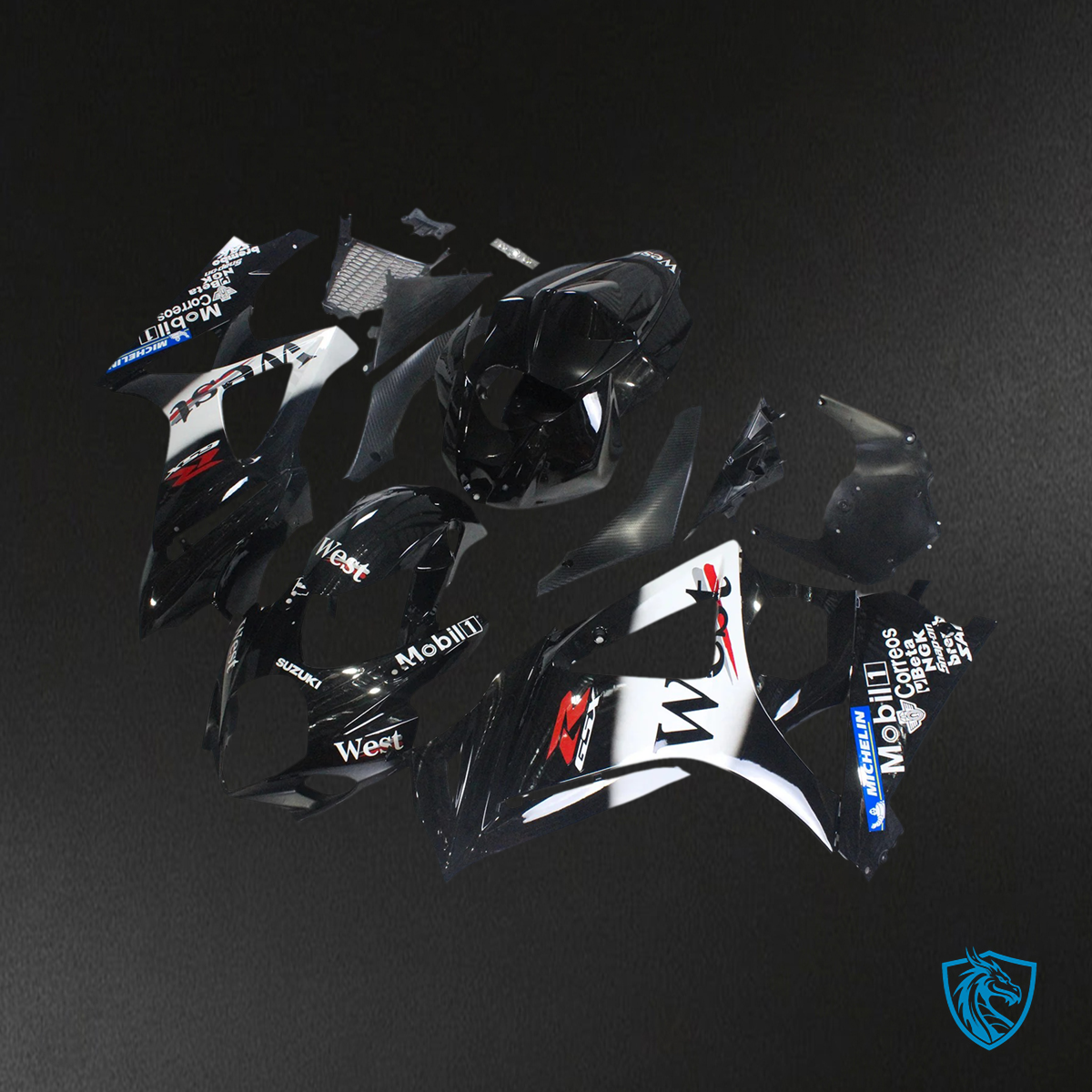 Suzuki GSXR1000 (2007-2008) Glossy Black & White - Fairing Kit
