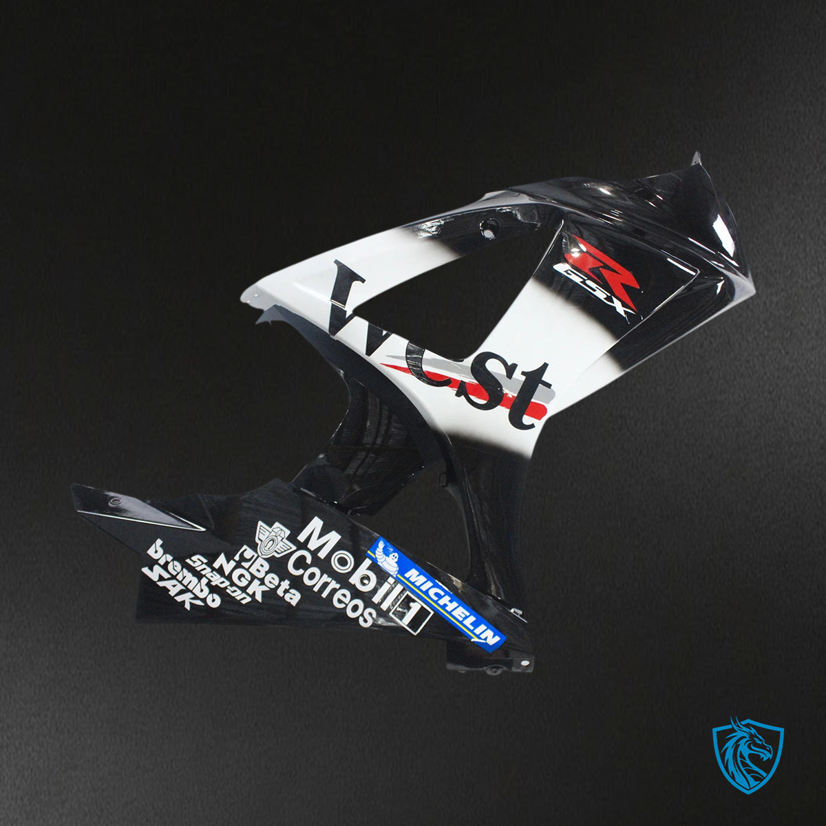 Suzuki GSXR1000 (2007-2008) Glossy Black & White - Fairing Kit