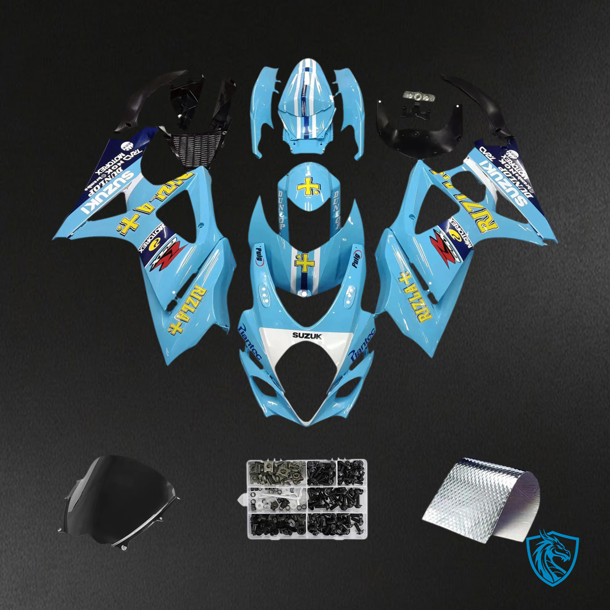 Suzuki GSXR1000 (2007-2008) Light Blue with Yellow Logo - Fairing Kit