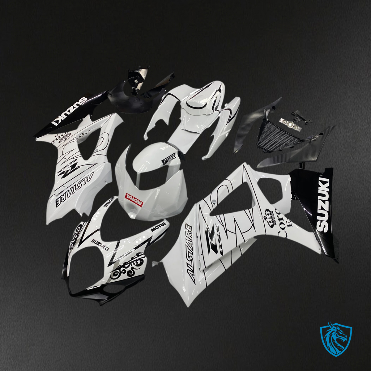 Suzuki GSXR1000 (2007-2008) White & Black Line - Fairing Kit