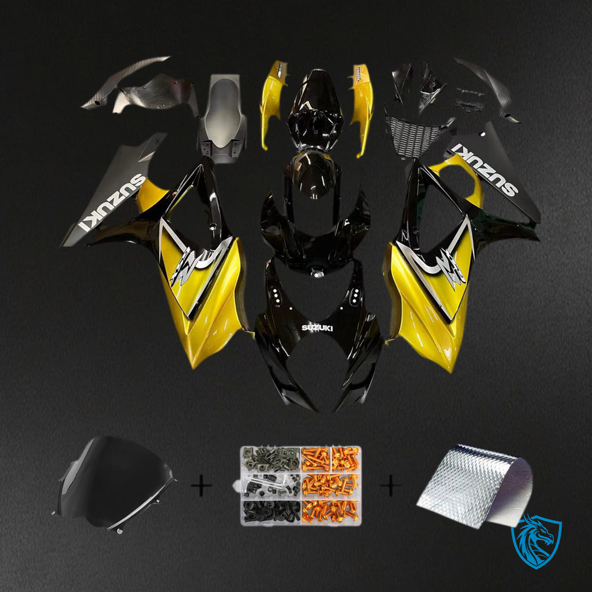 Suzuki GSXR1000 (2007-2008) Black & Gloss Yellow Fairing Kit | ABS Bodywork